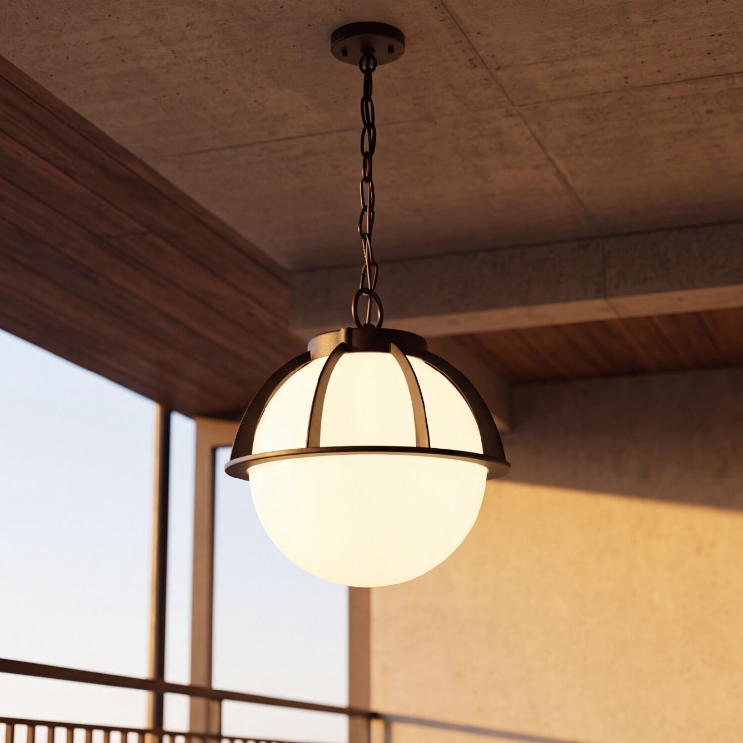 le51454-pendelleuchte-aussen-vintage-rustikal-e27-schwarz-weiss-06 Deckenleuchte, Hänge Lampe, Glaskugel, Schwenkband, leuchtender Glasball