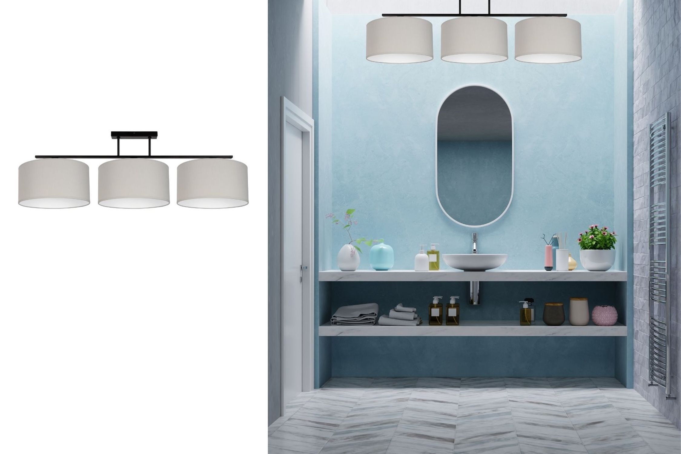 Lampe de plafonnier Tissu Noir Gris Blanc E27 100 cm Sinken, Kerze