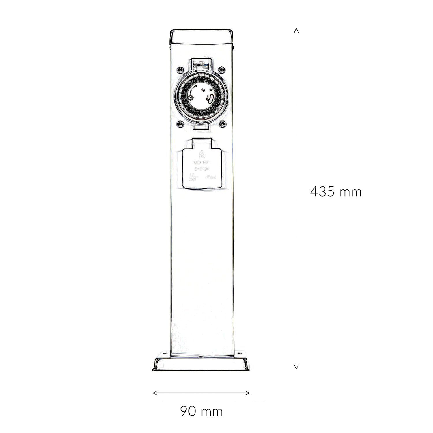 energiesaeule-mit%20steckdose-und-timer-fuer-aussen-steckdose-garten-terrasse-edelstahl-le55615-9 Säule, Industrie-Säule, Durchflussmesser, Höhe 435mm, Basis 90mm