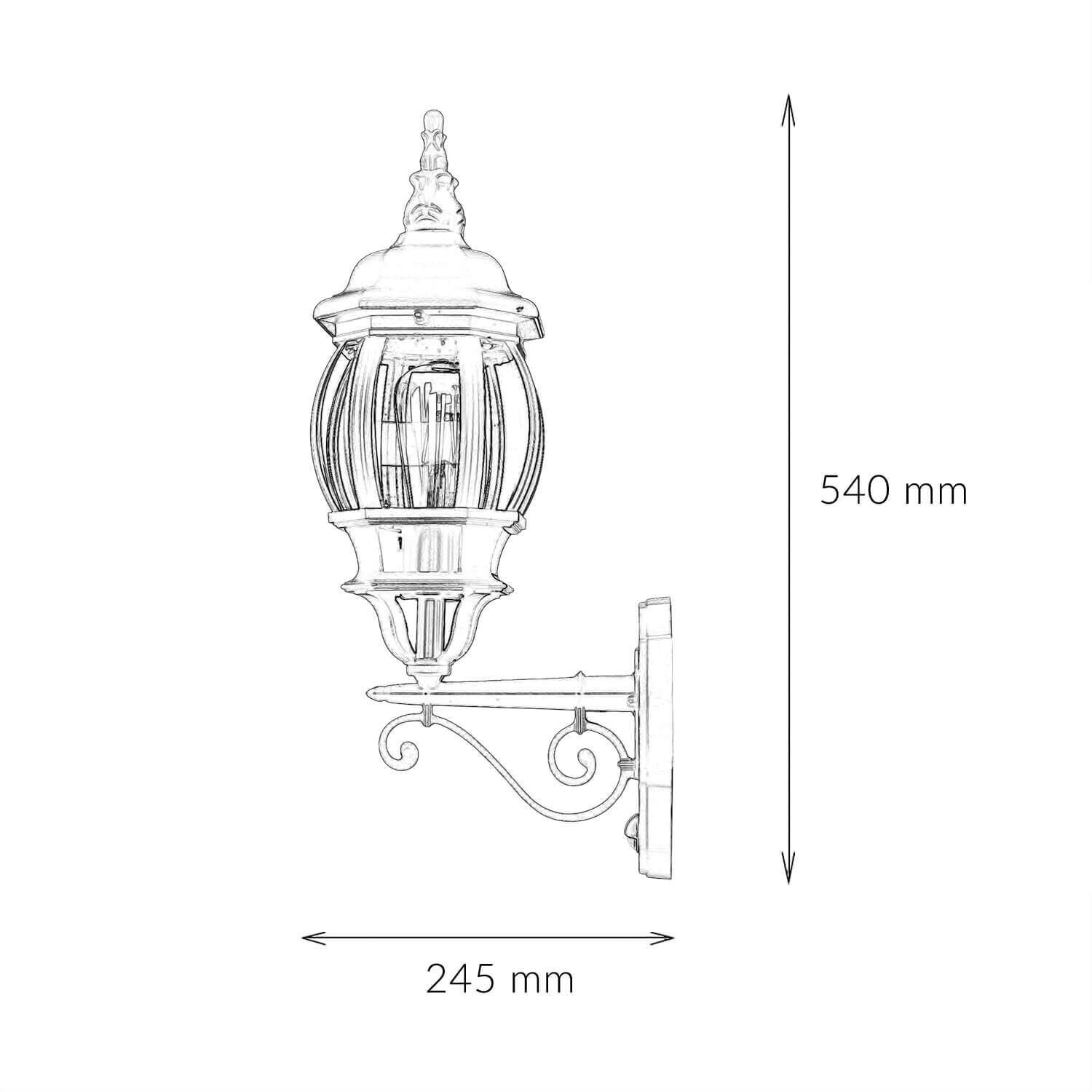 Außenwandlampe Schwarz E27 H: 54 cm Rustikal Glas Alu