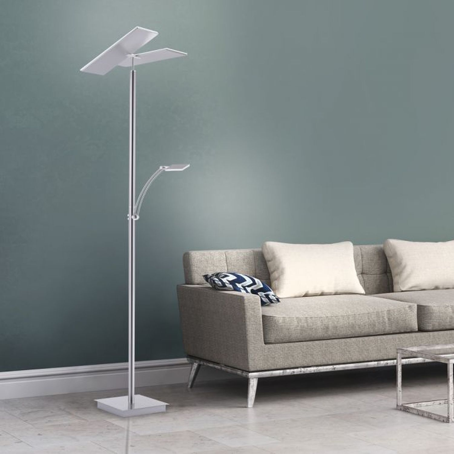 LED Stehlampe dimmbar Leselicht in Stahl Glas 199 cm Lampe, Stehlampe, Mobiliar, Couch