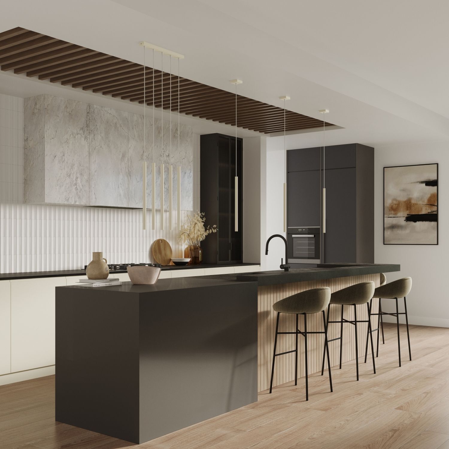 Küche, Insel, Arbeitsfläche, Küchenschrank, Küchenstühle