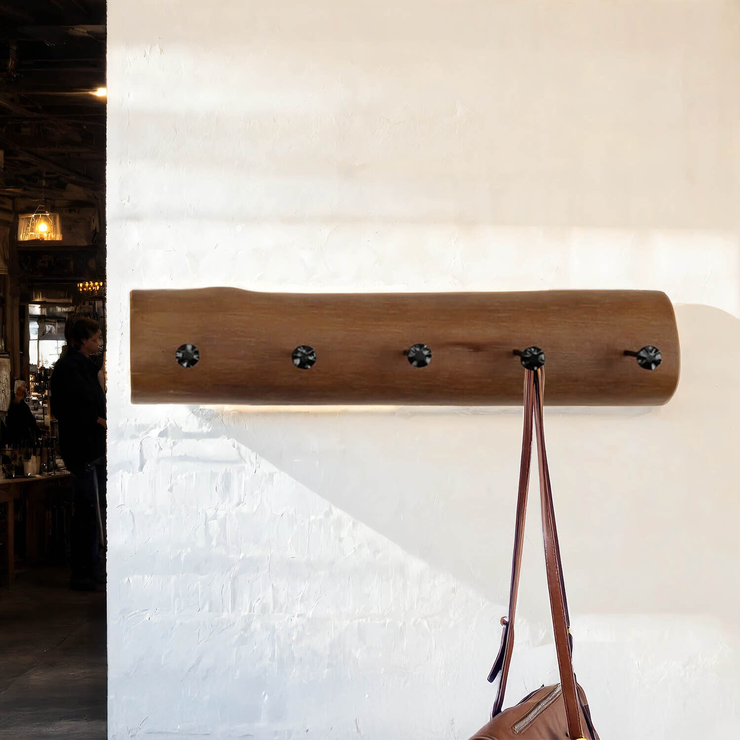 Portemanteau mural bois métal fait main 100 cm en brun noir Drinnen, Innenarchitektur, Kleiderständer, Holz, Person