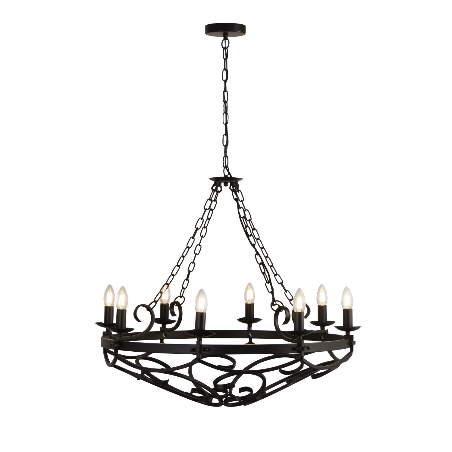 Lustre Rustique Fer Forgé Ø 80 cm Noir 8x E14