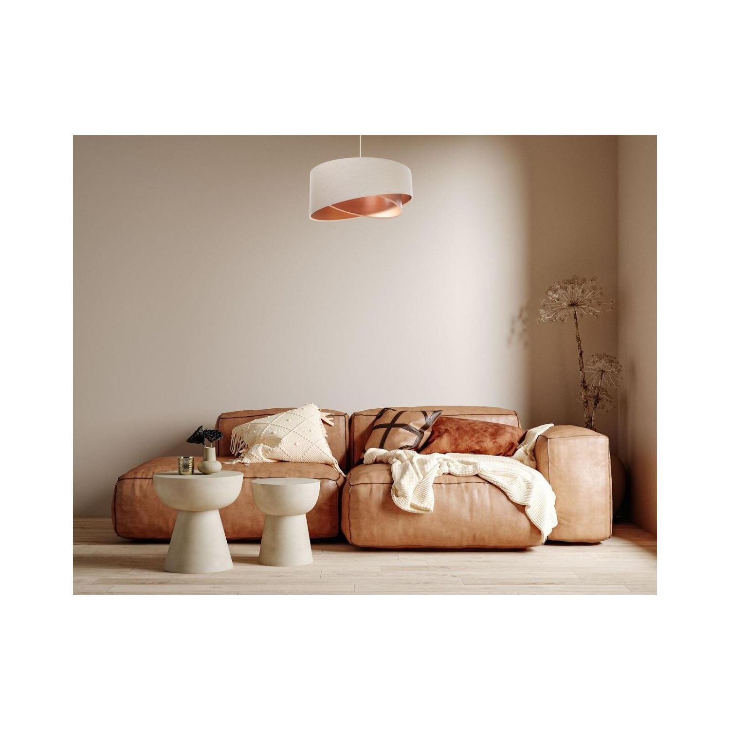 Hängeleuchte Leinen E27 rund D: 50 cm Modern Beige Kupfer