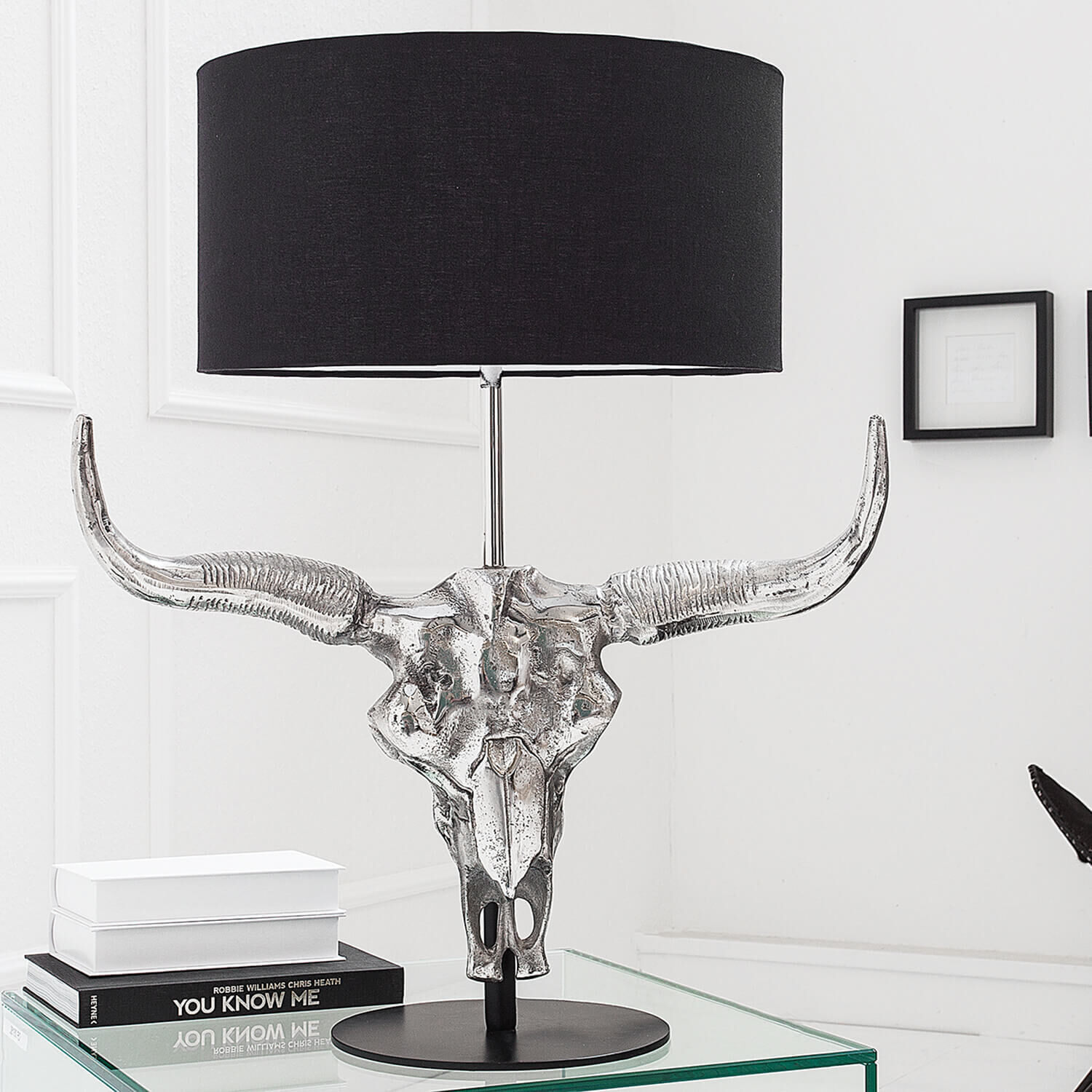 Tischlampe Modern Design Stierkopf Silber Schwarz Lampe, Tischlampe, Fotorahmen