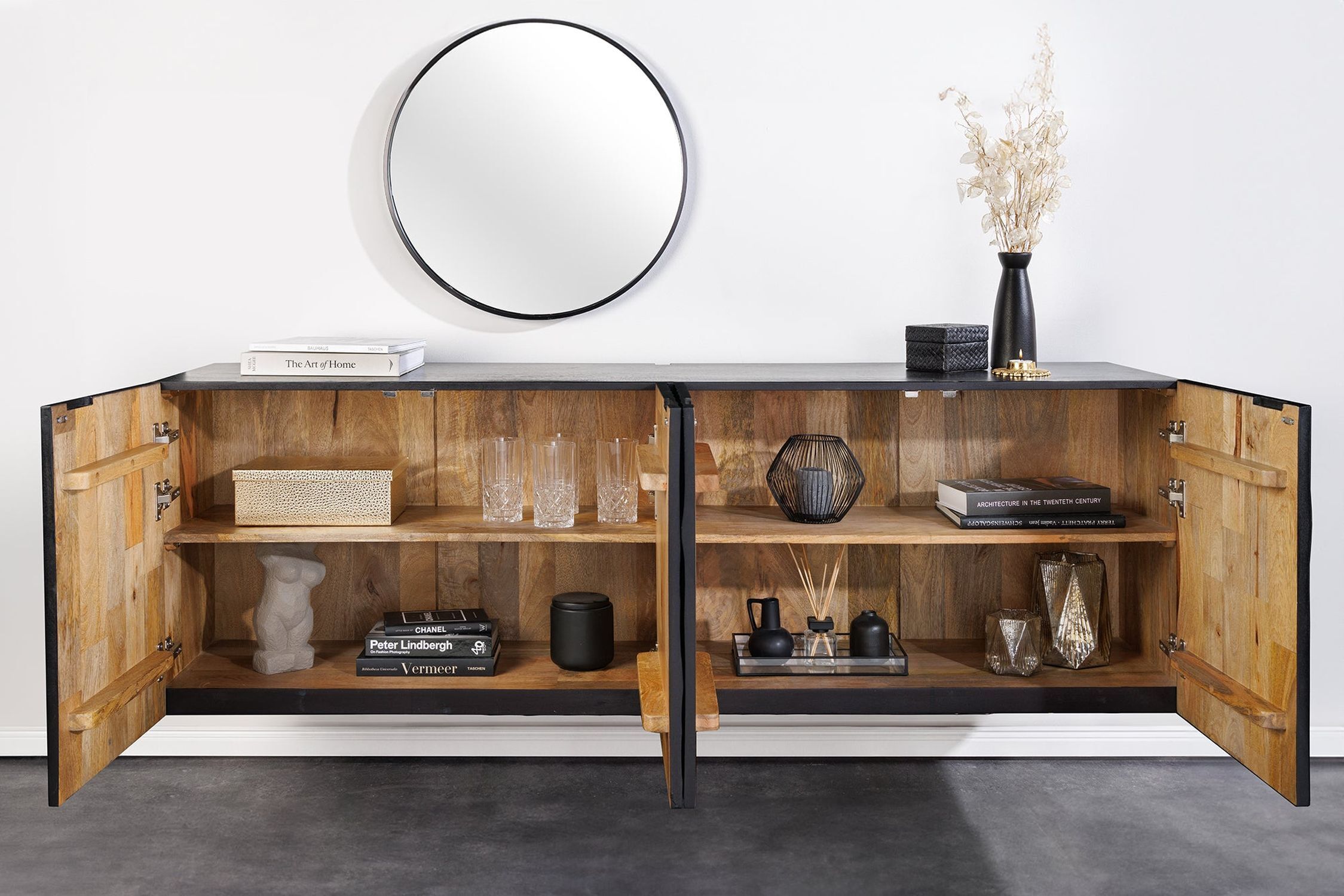 Buffet suspendu Noir Bois Largeur 177 cm Travail manuel Motif 3D