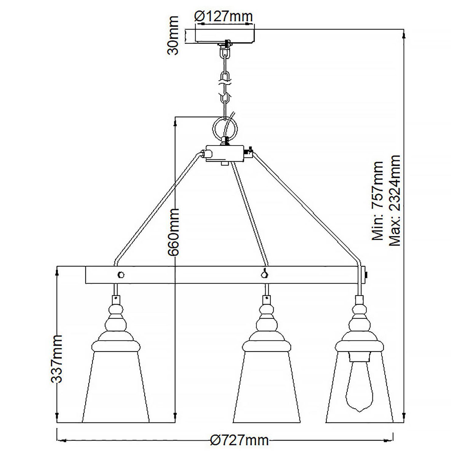 Lampe à suspendre métal verre rond Ø 72,7 cm H : max. 232,4 cm Diagramm, Handlung