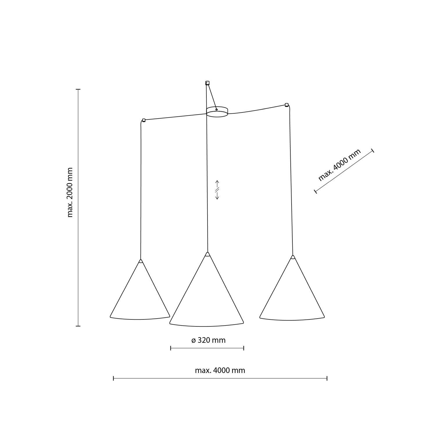 Suspension Noir XXL ajustable 3-flamme E27 CODY
