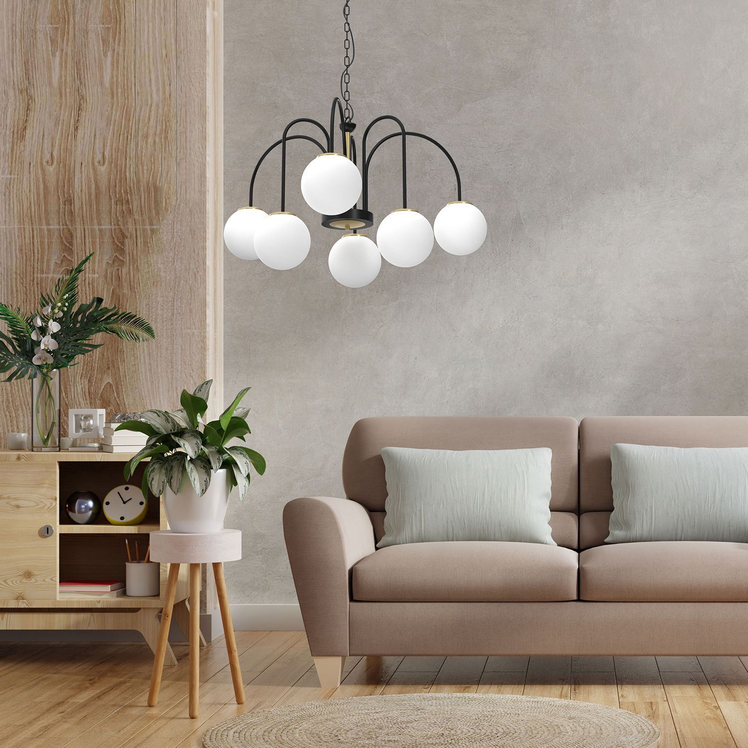 Suspension ronde en laiton noir blanc E14 Ø65 cm Lampe, Dekoration für Zuhause, Pflanze, Innenarchitektur, Wohnzimmer