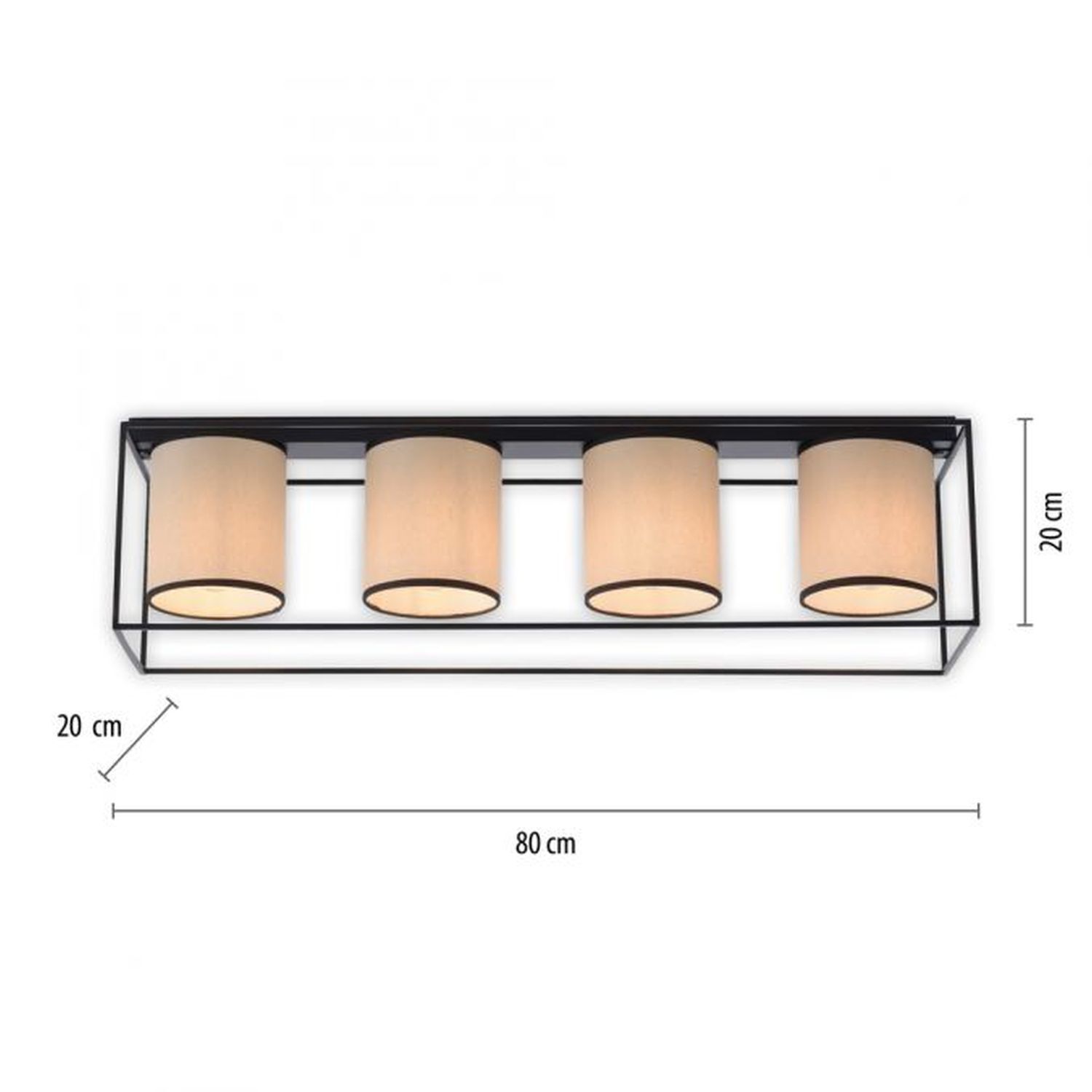 Deckenlampe Stoff Metall Beige Schwarz E27 4-flammig Leuchte, Deckenleuchte