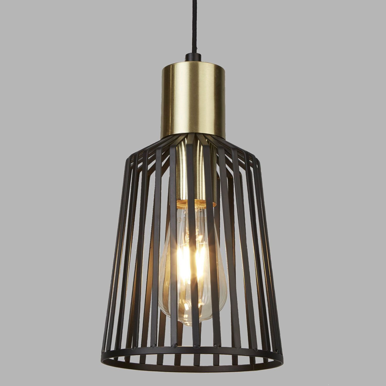 Pendelleuchte E27 Ø 16 cm in Schwarz Messing Metall