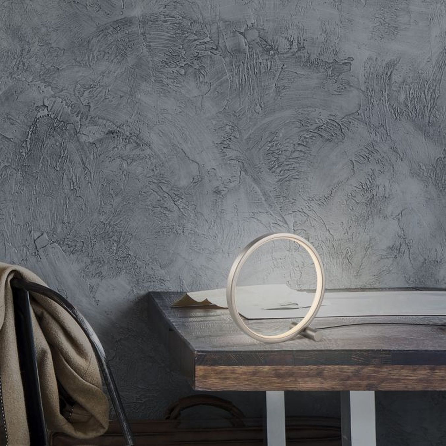 LED Tischlampe Silber Metall Ring H:25,5 cm 3000 K 10 W Drinnen, Innenarchitektur