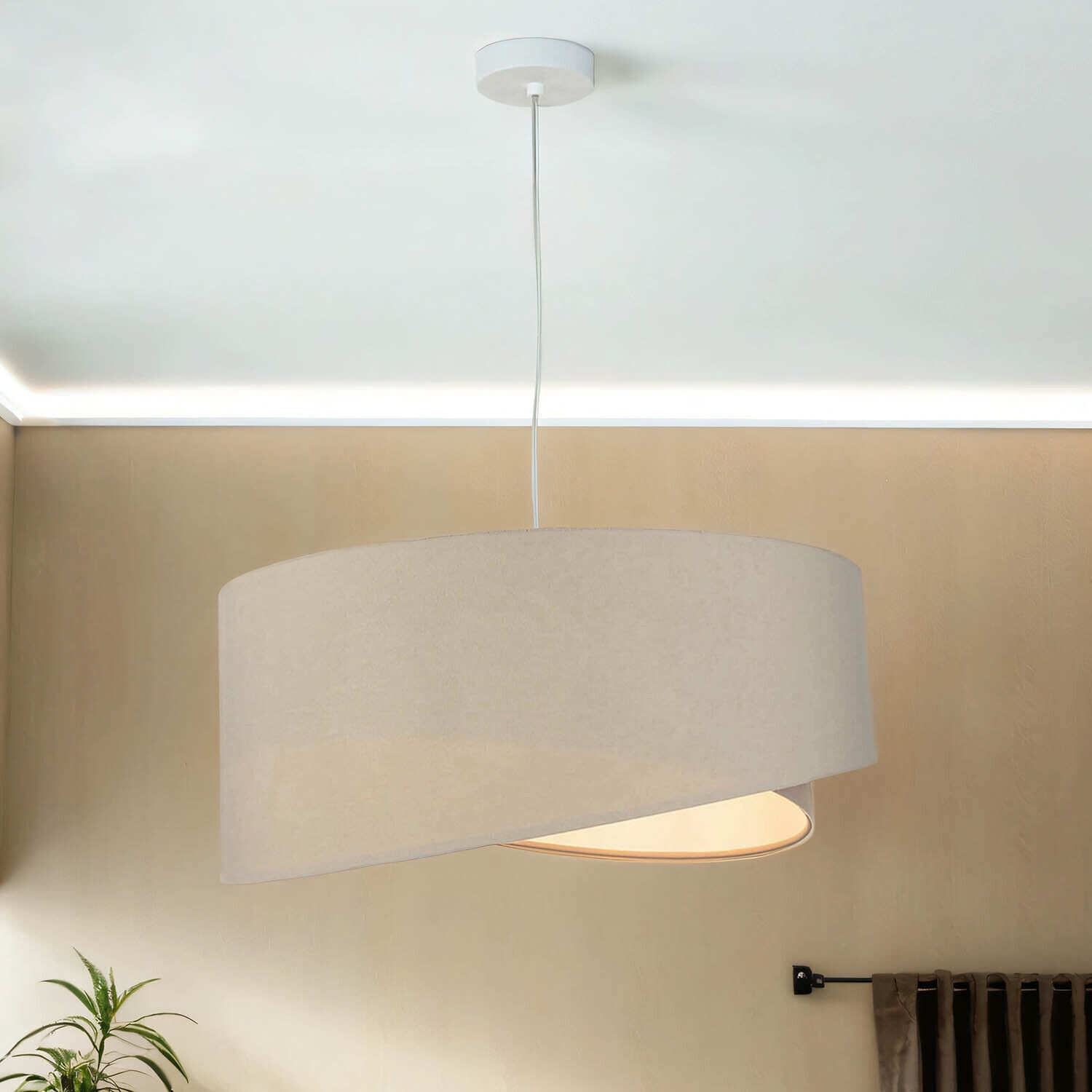 Suspension ronde Grande Beige Blanc Ø50cm Table de salle à manger