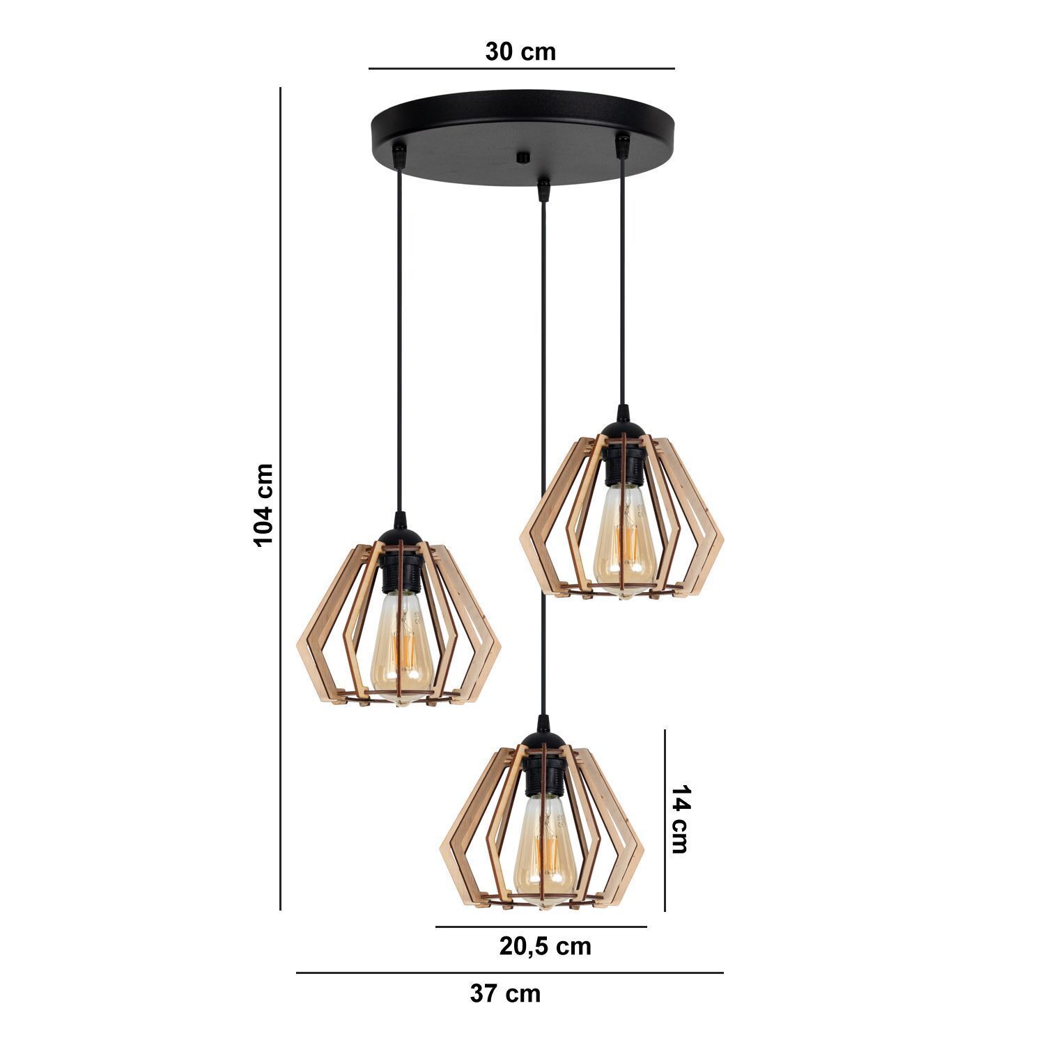 Suspensions en bois E27 L:37 cm Noir Naturel Leuchte, Deckenleuchte, Lampe