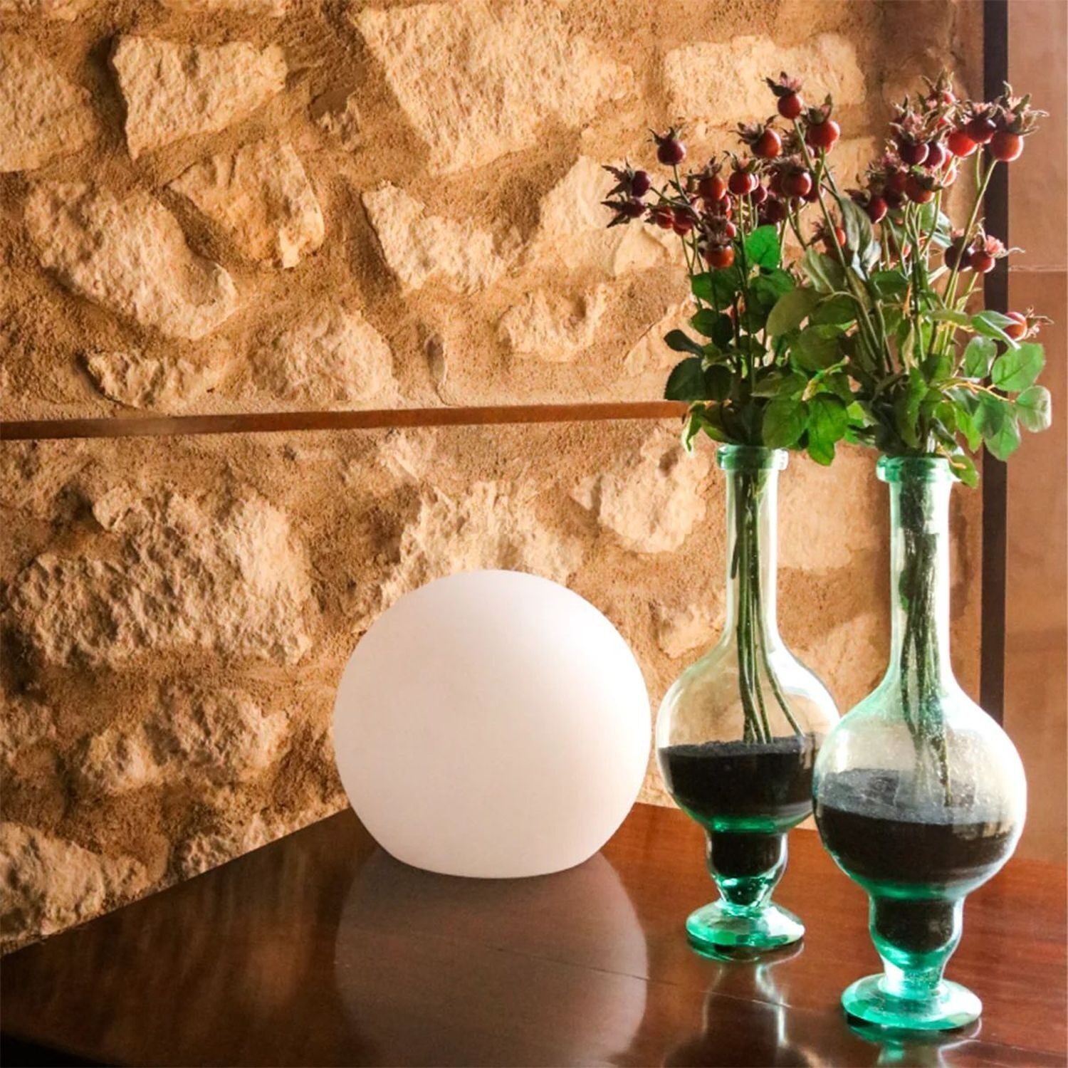 LED-Lampe, Hänge-Vase, Glasflasche, Kugel-Lampe, Blumenstrauß
