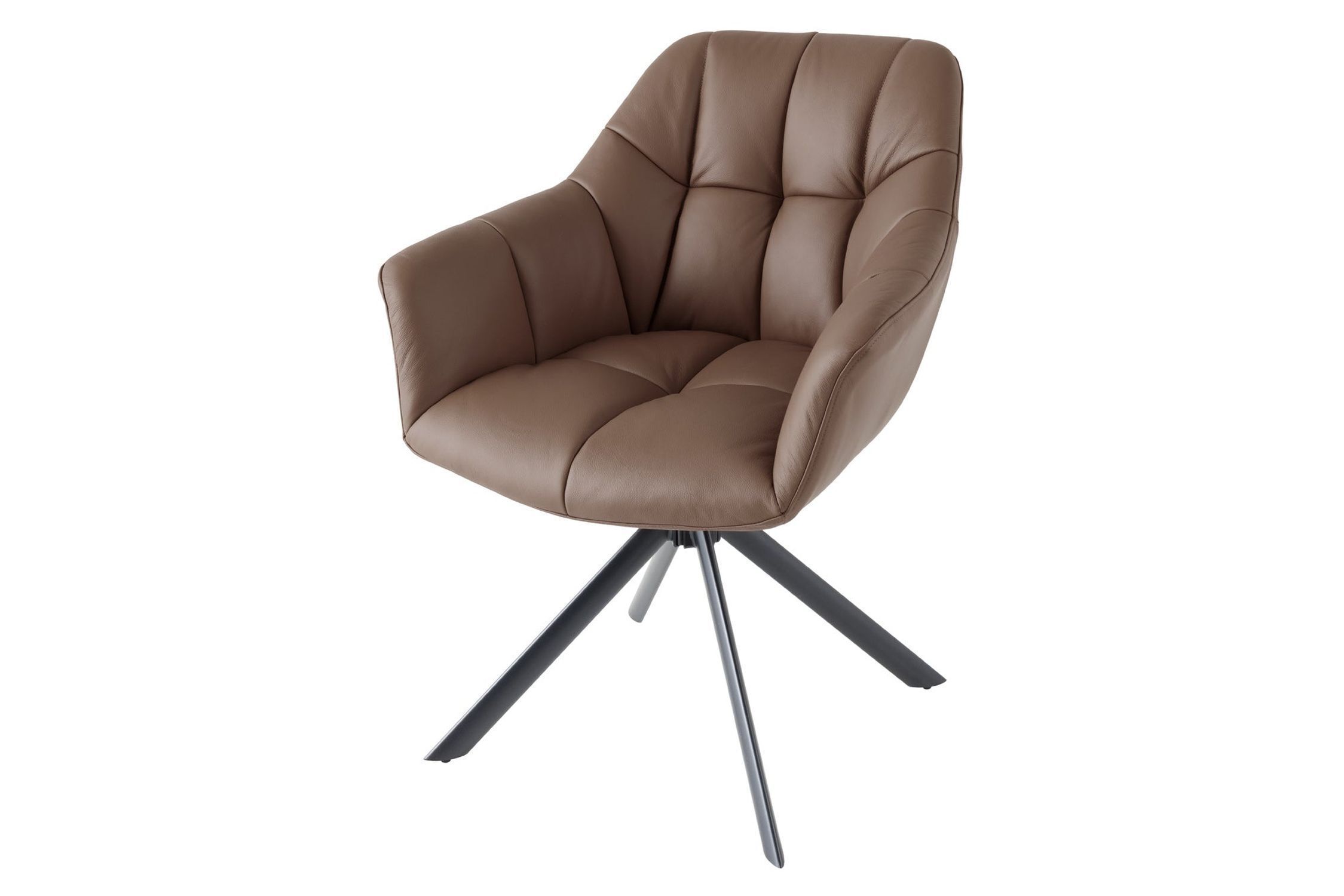 Bürostuhl Leder Metall B: 65 cm ohne Rollen in Braun Schwarz