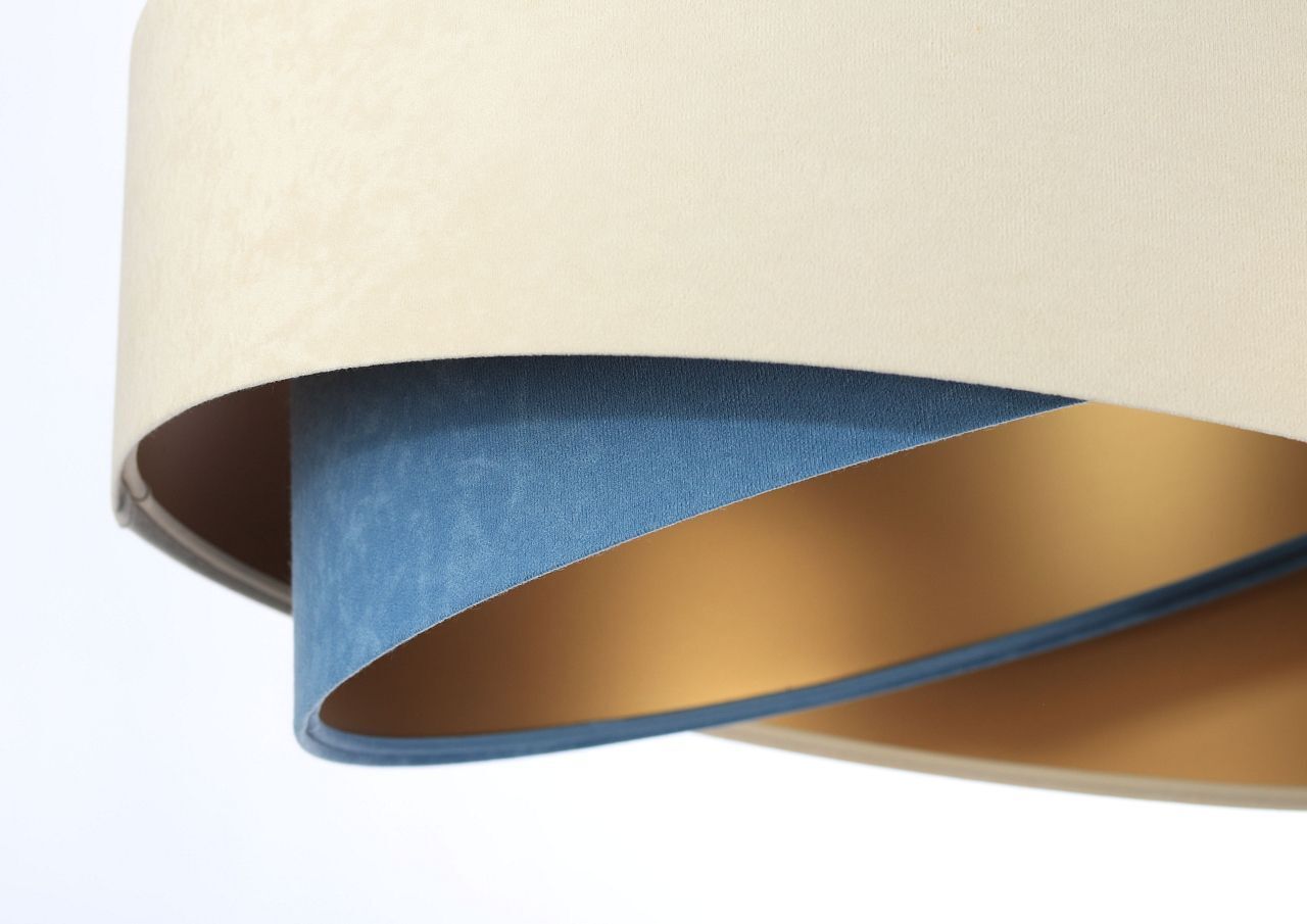 Lampe à suspendre Moderne Ø 50 cm Tissu Crème Bleu Or E27