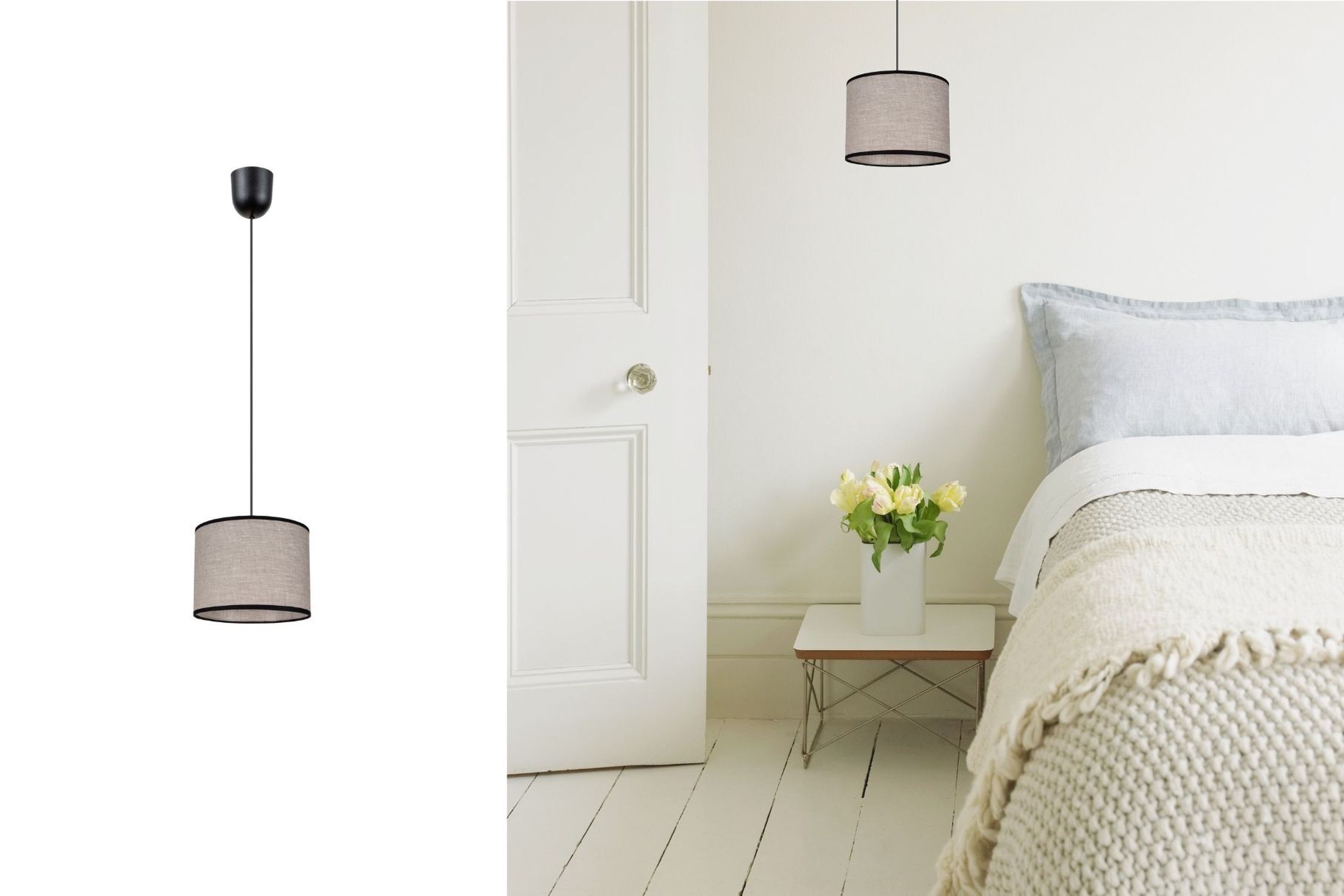 Lampe à suspendre ronde Tissu Noir Beige E27 Ø20 cm Moderne