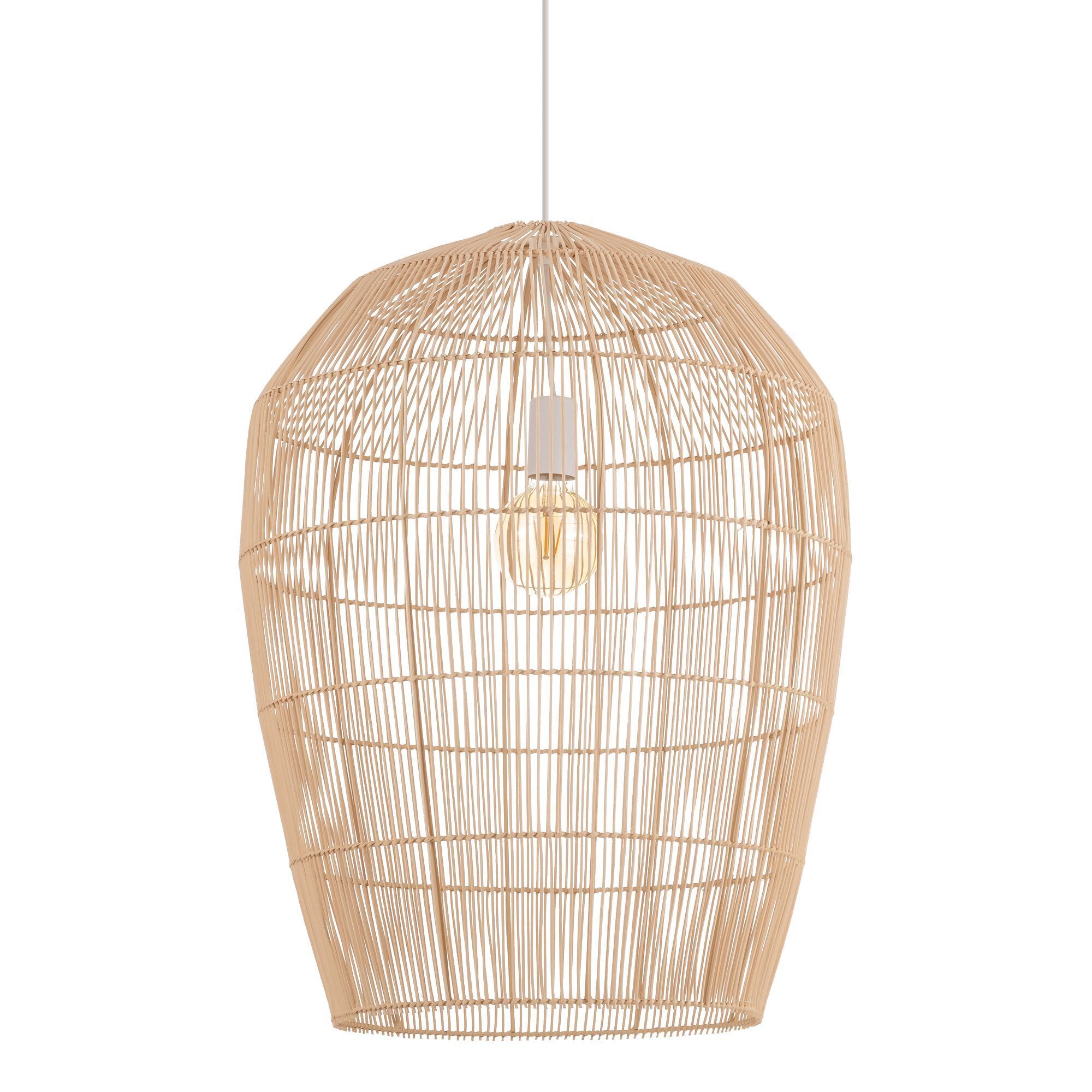 Pendelleuchte E27 Bambus Naturholz Ø53,5 cm verstellbar Hängelampe, Korbfassung, Rattan, Pendel, Lichtschirm