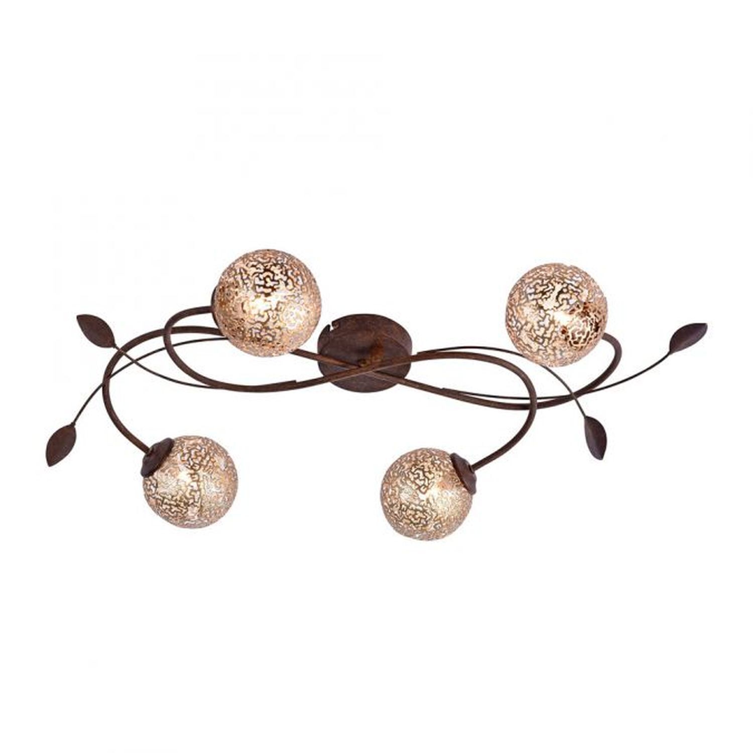 Plafonnier rustique G9 4 flammes boules or floral