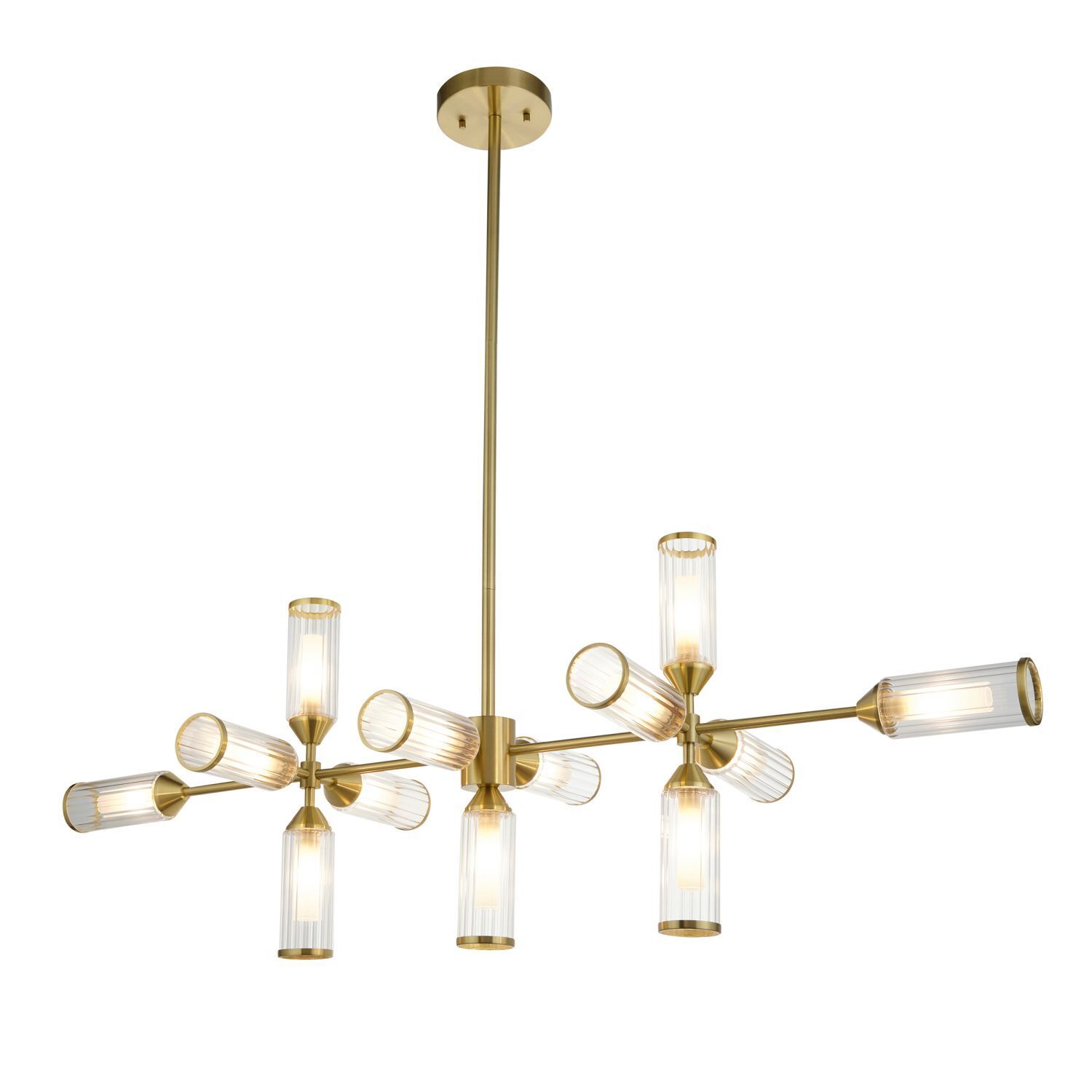 Lampe à suspendre verre métal 118 cm de long en laiton 13x G9