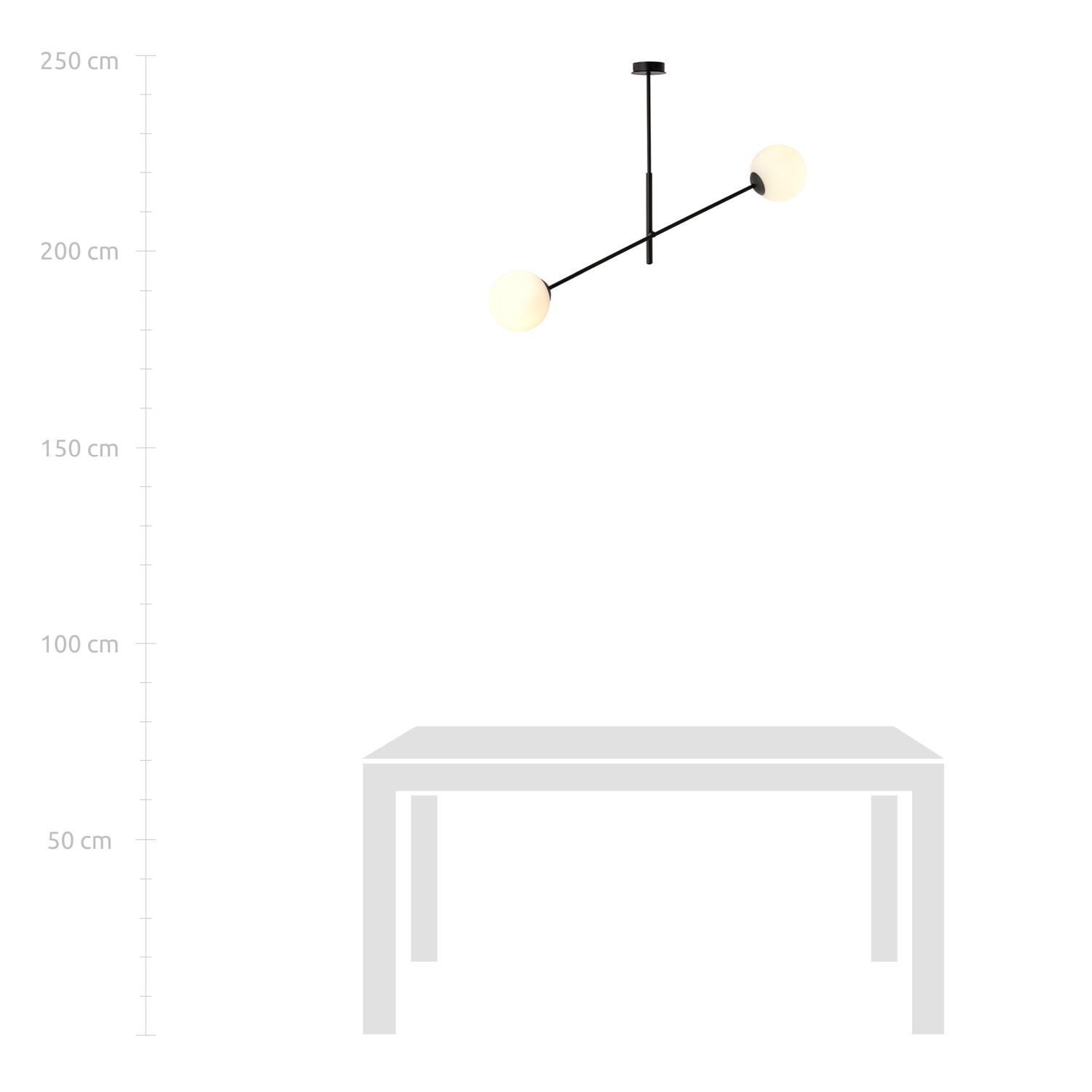 Plafonnier verre métal 102 cm de long orientable E14 2 flammes