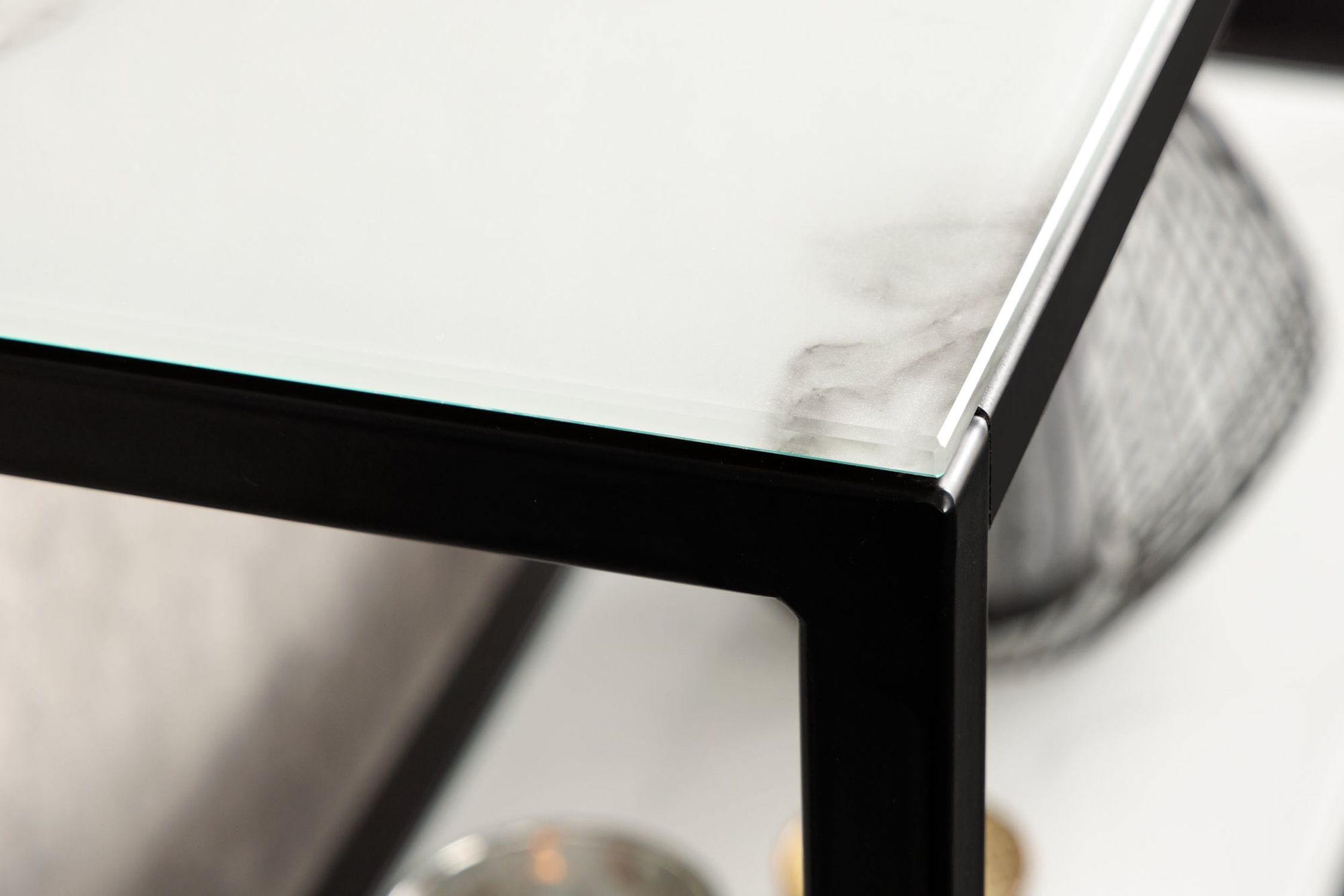 Table console verre trempé métal blanc noir 80 cm
