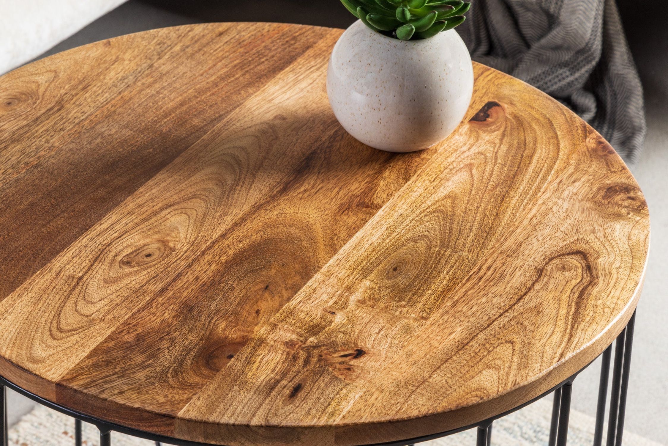 Table basse mangue bois métal Ø 50 cm ronde