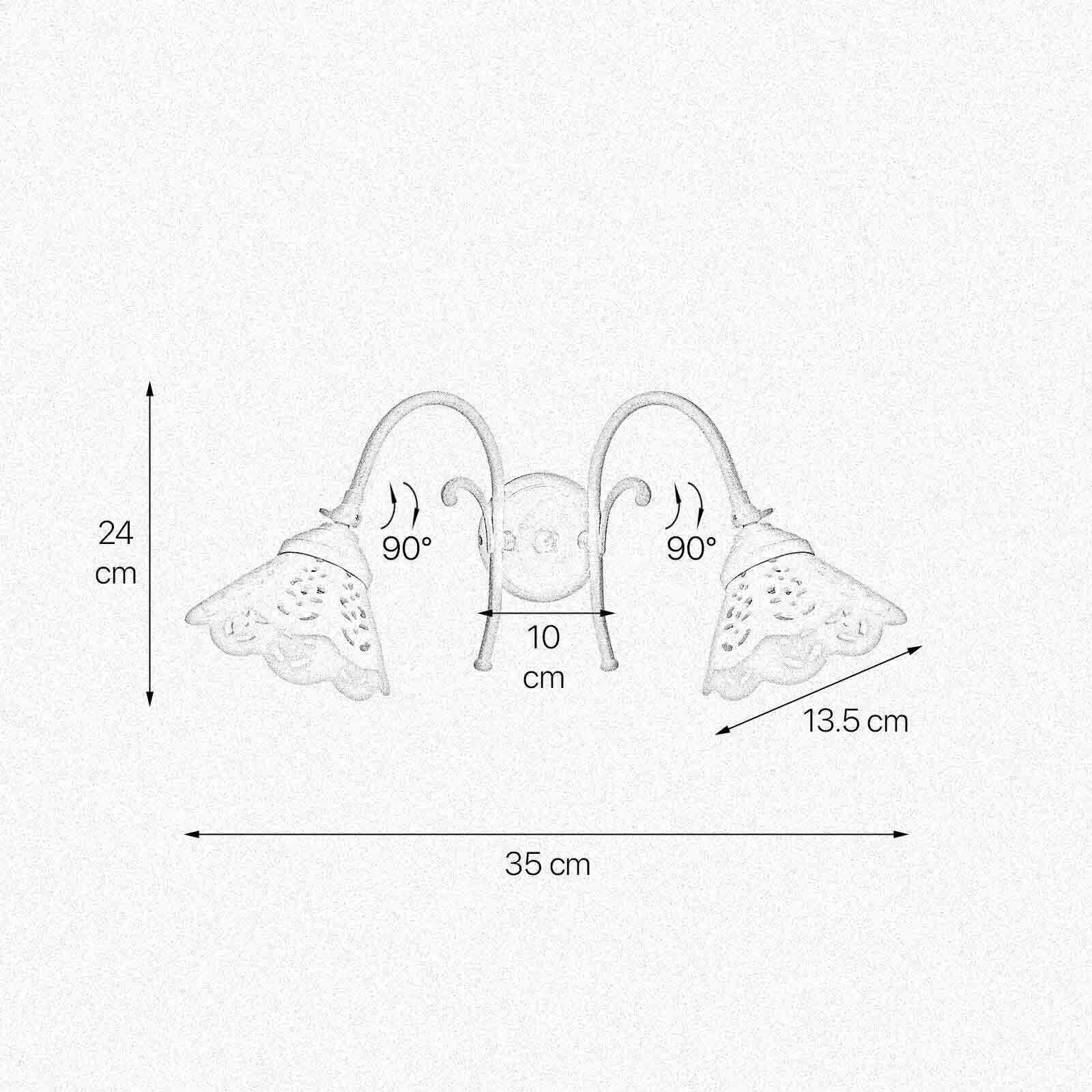 Wandlampe verstellbar B: 35 cm Keramik Messing 2-flammig E14 Diagramm, Handlung, Plan, Tasche, Handtasche