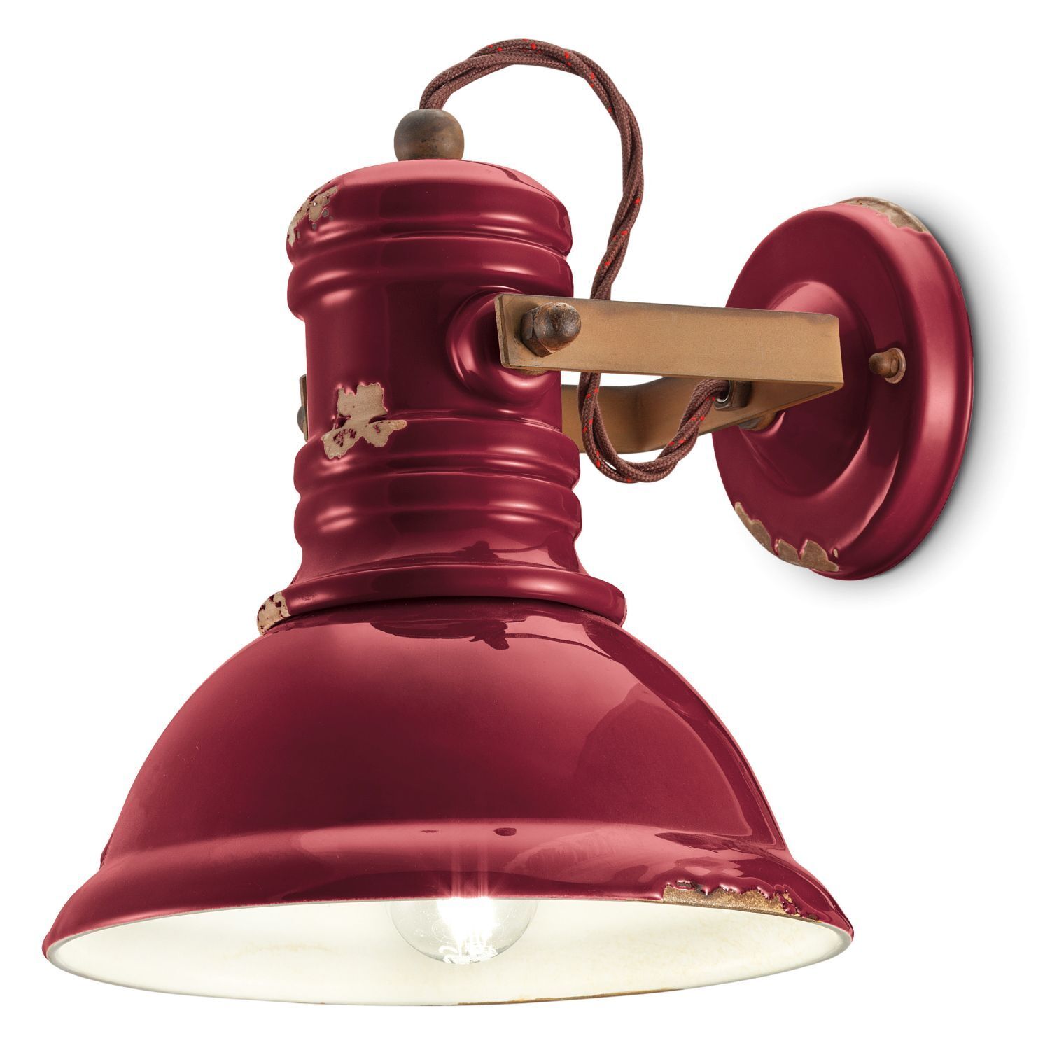 Applique céramique métal E27 ajustable rouge shabby antique