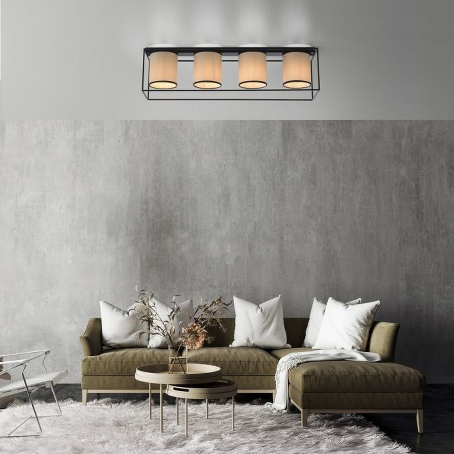 Deckenlampe Stoff Metall Beige Schwarz E27 4-flammig Dekoration für Zuhause, Kissen, Couch, Wohnzimmer, Innenarchitektur