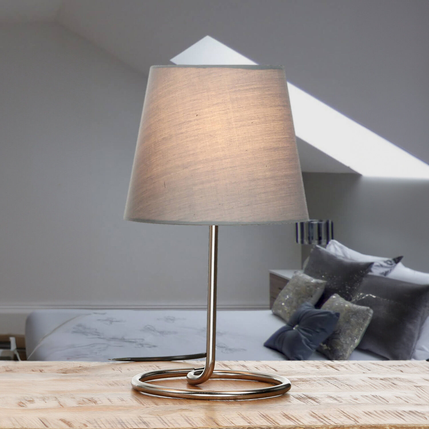 Moderne Tischlampe Stoff Grau Metall 33 cm elegant E14 Lampe