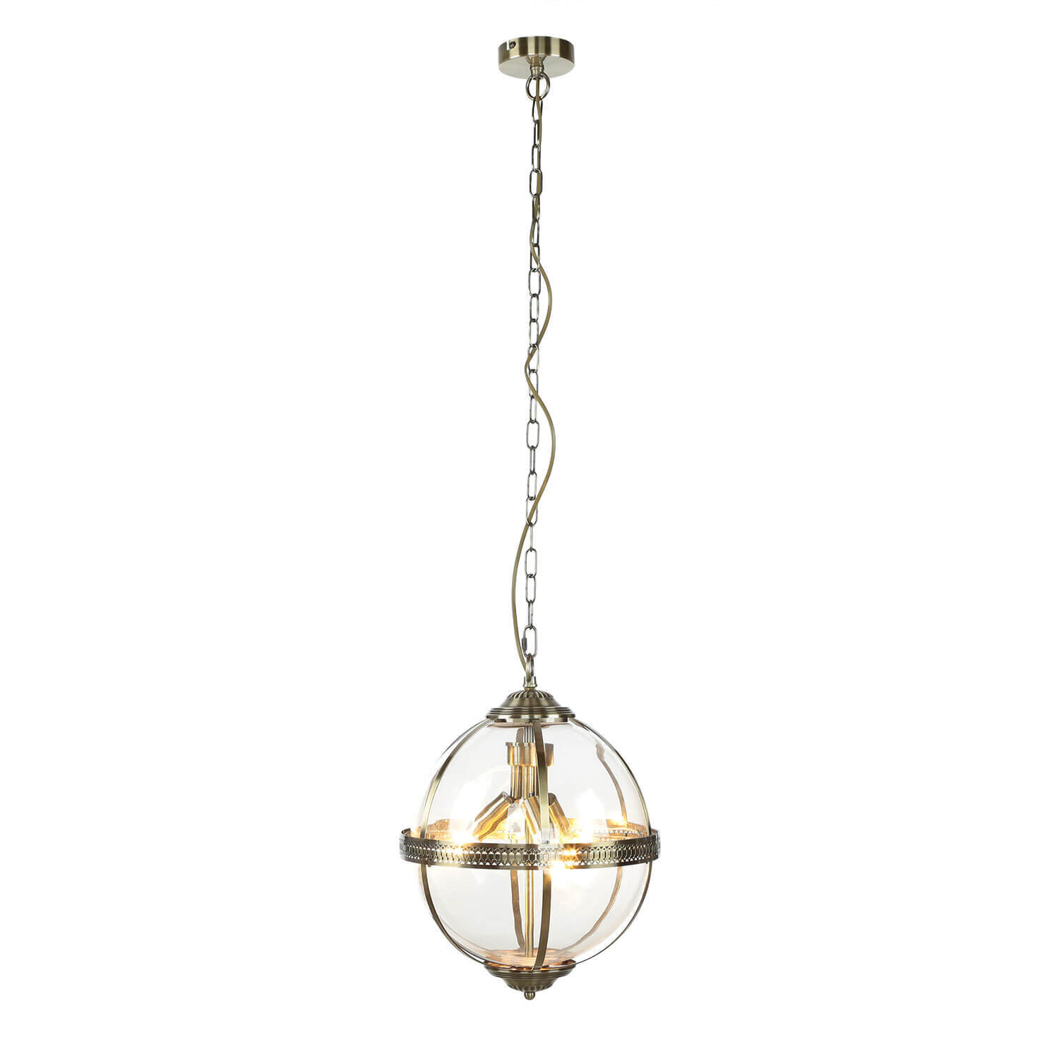 Pendelleuchte Kugel Ø 32 cm 3x E14 in Messing antik Jugendstil Leuchter, Lampe, Leuchte