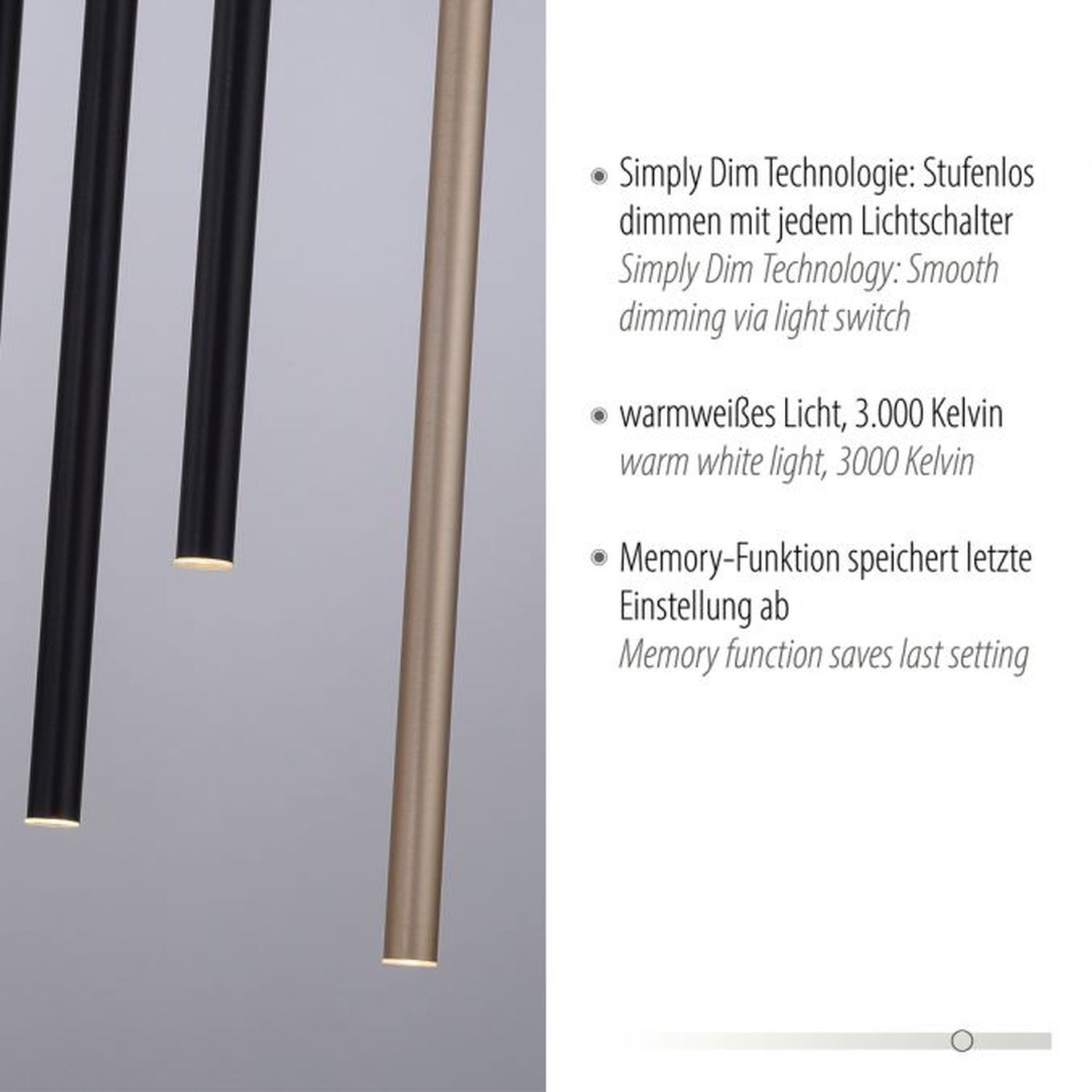 Suspension LED noir laiton métal dimmable Stick