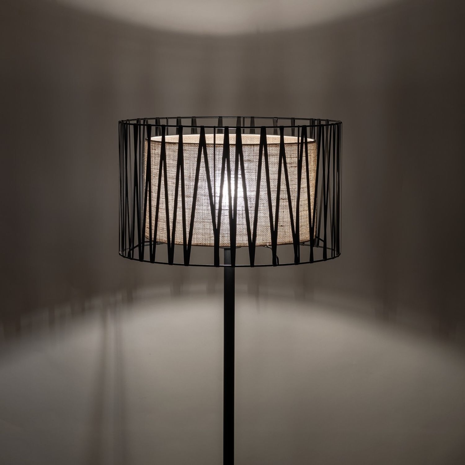 Stehleuchte 158 cm Metall Jute Schwarz Braun E27 Modern Lampe, Lampenschirm