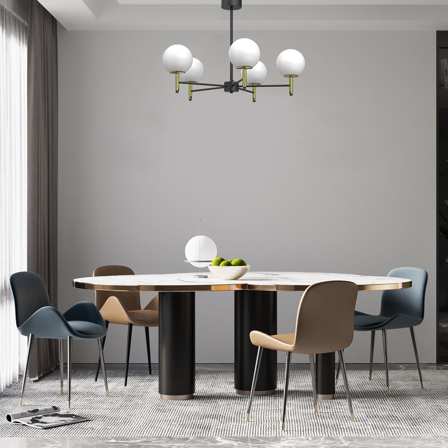 Deckenleuchte Glas Metall Schwarz Gold E27 5-flammig Moebel, Tabelle, Esstisch, Tischplatte, Esszimmer