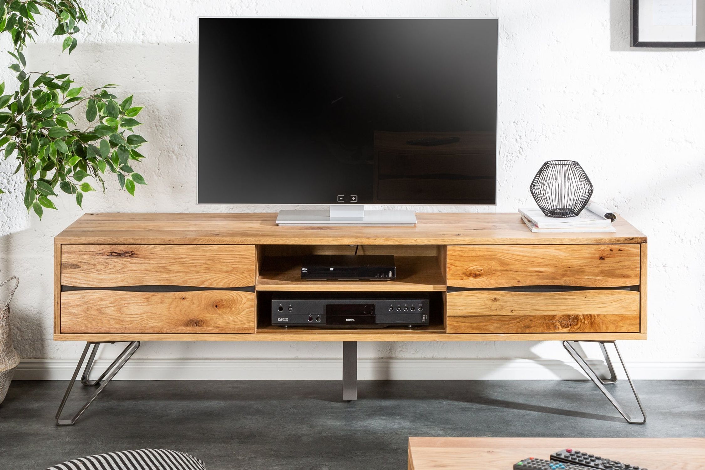 TV Lowboard bois largeur 160 cm Design industriel PATRICIA