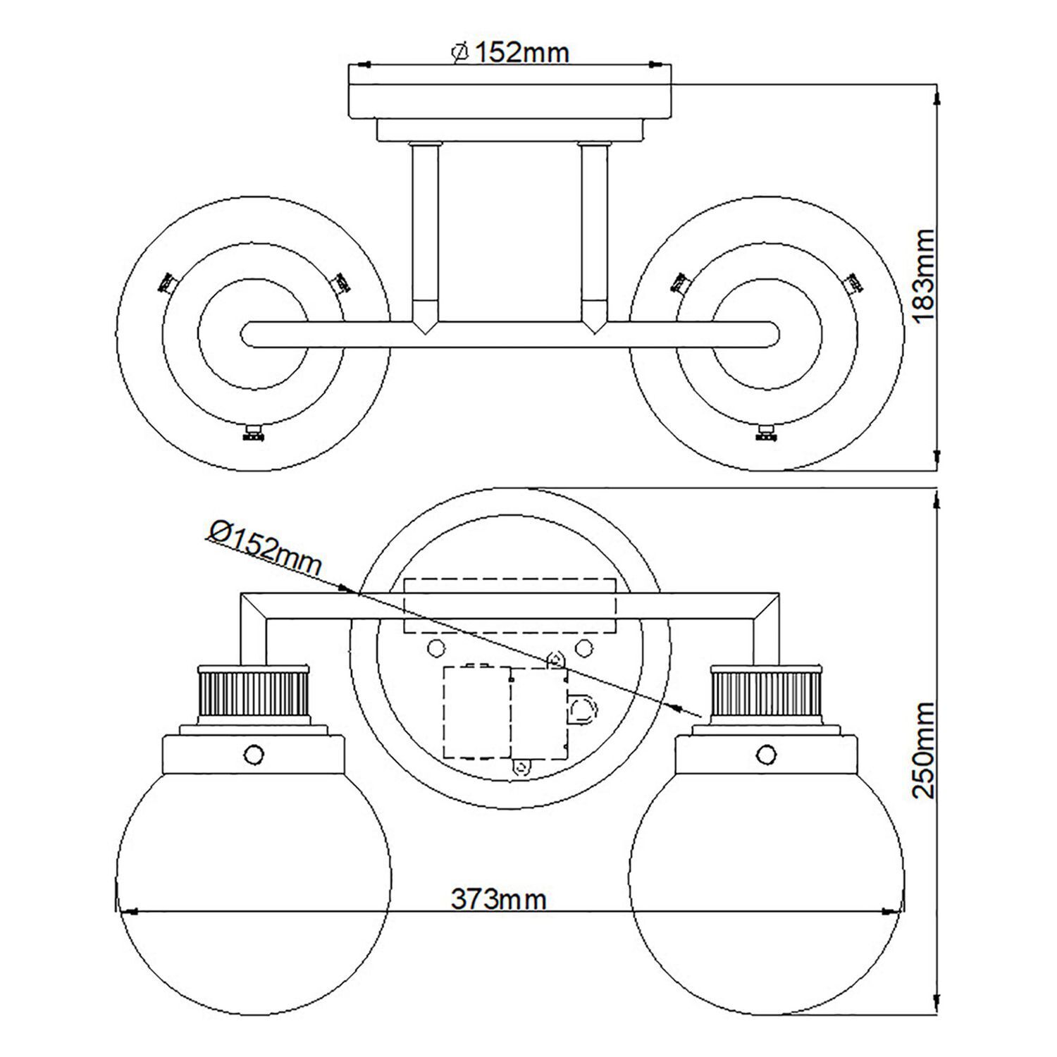 Lampe de salle de bain métal verre E27 IP44 L : 37,3 cm Vintage CAD-Diagramm, Diagramm, Handlung