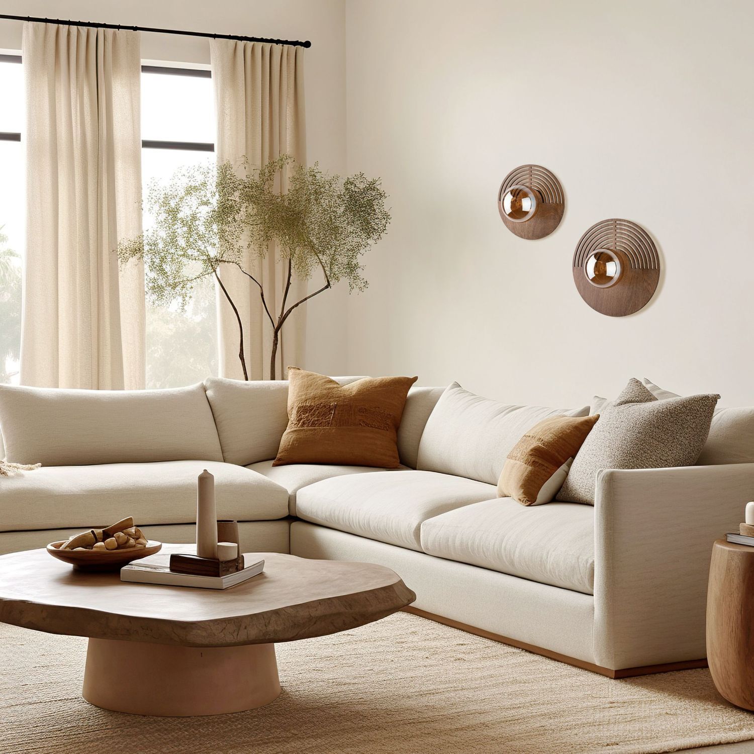 sofa, sectional, beige, baumwolle, tisch