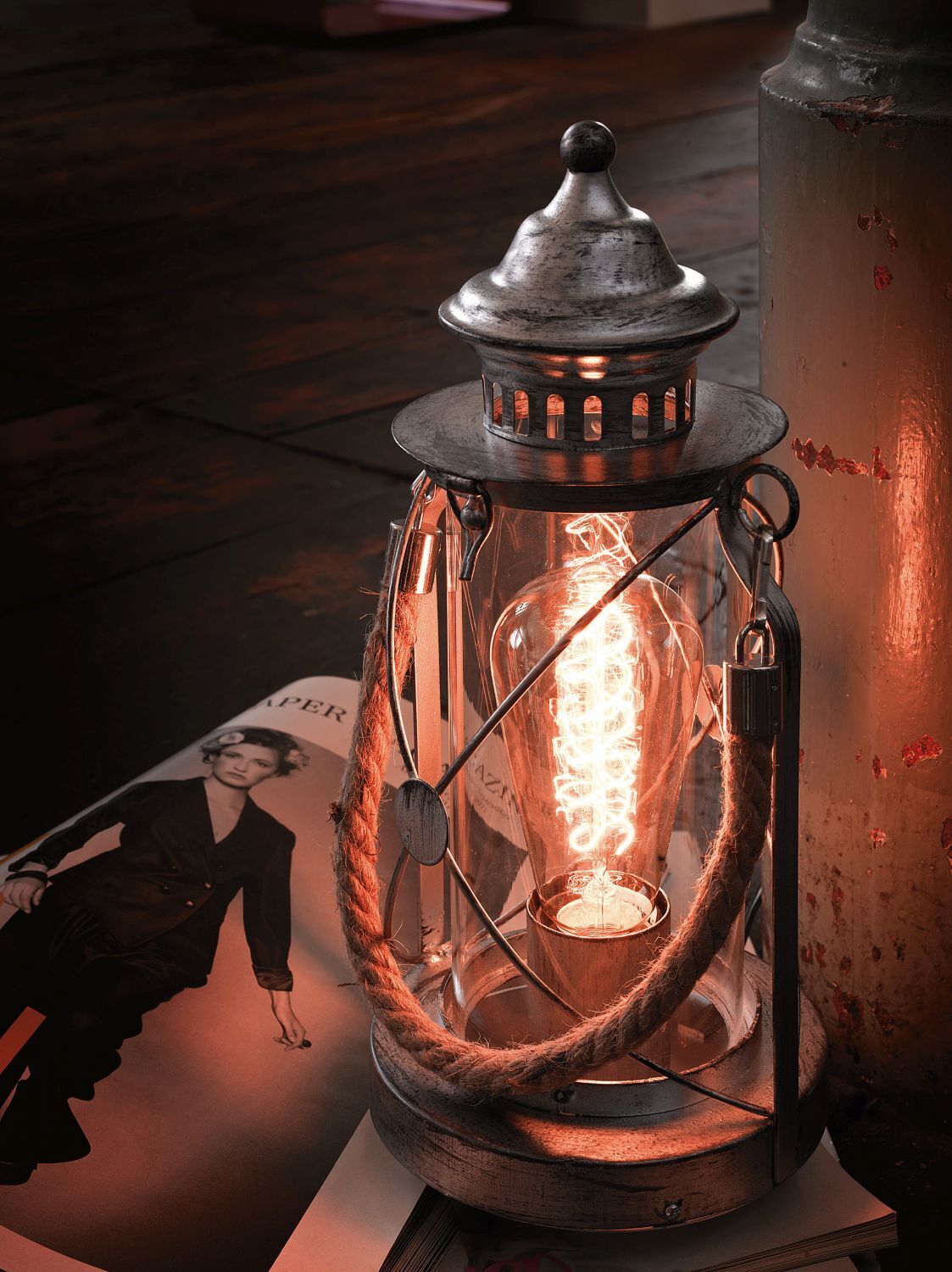 Lampe de table rustique Bradford argenté-antiquaire Ø14cm