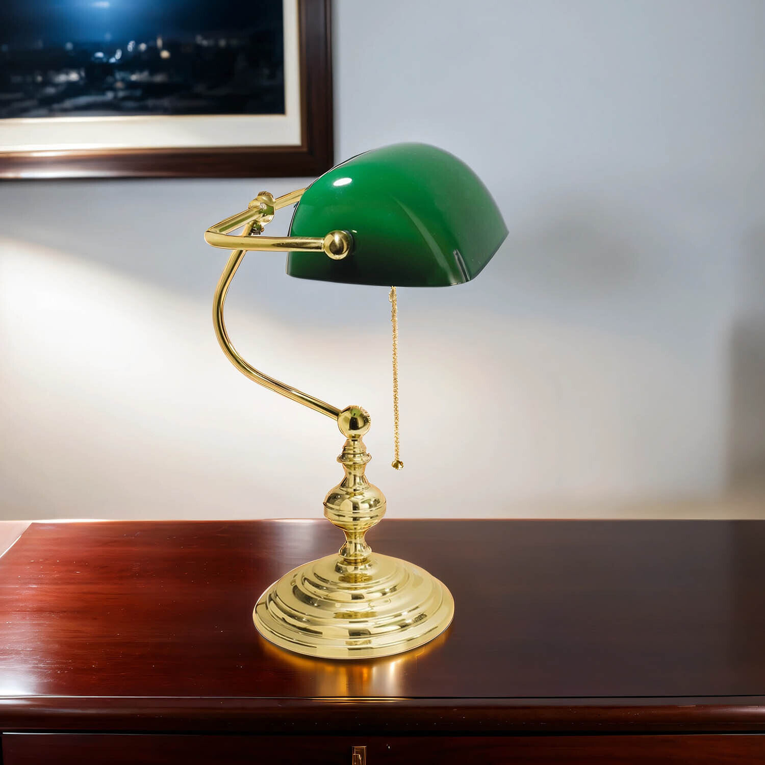 Banker Tischlampe Gold 24K aus Echt-Messing Lampe, Tischlampe