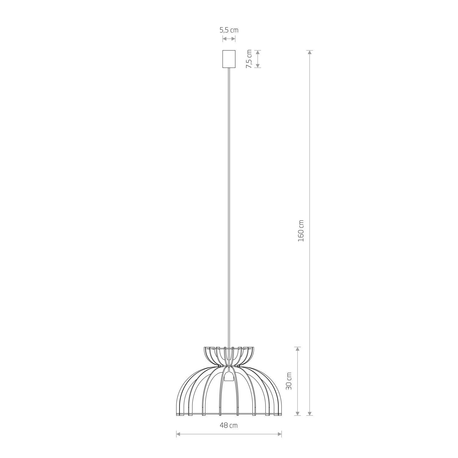 Schwarze Hängelampe Holz Metall Ø 48 cm E27 verstellbar