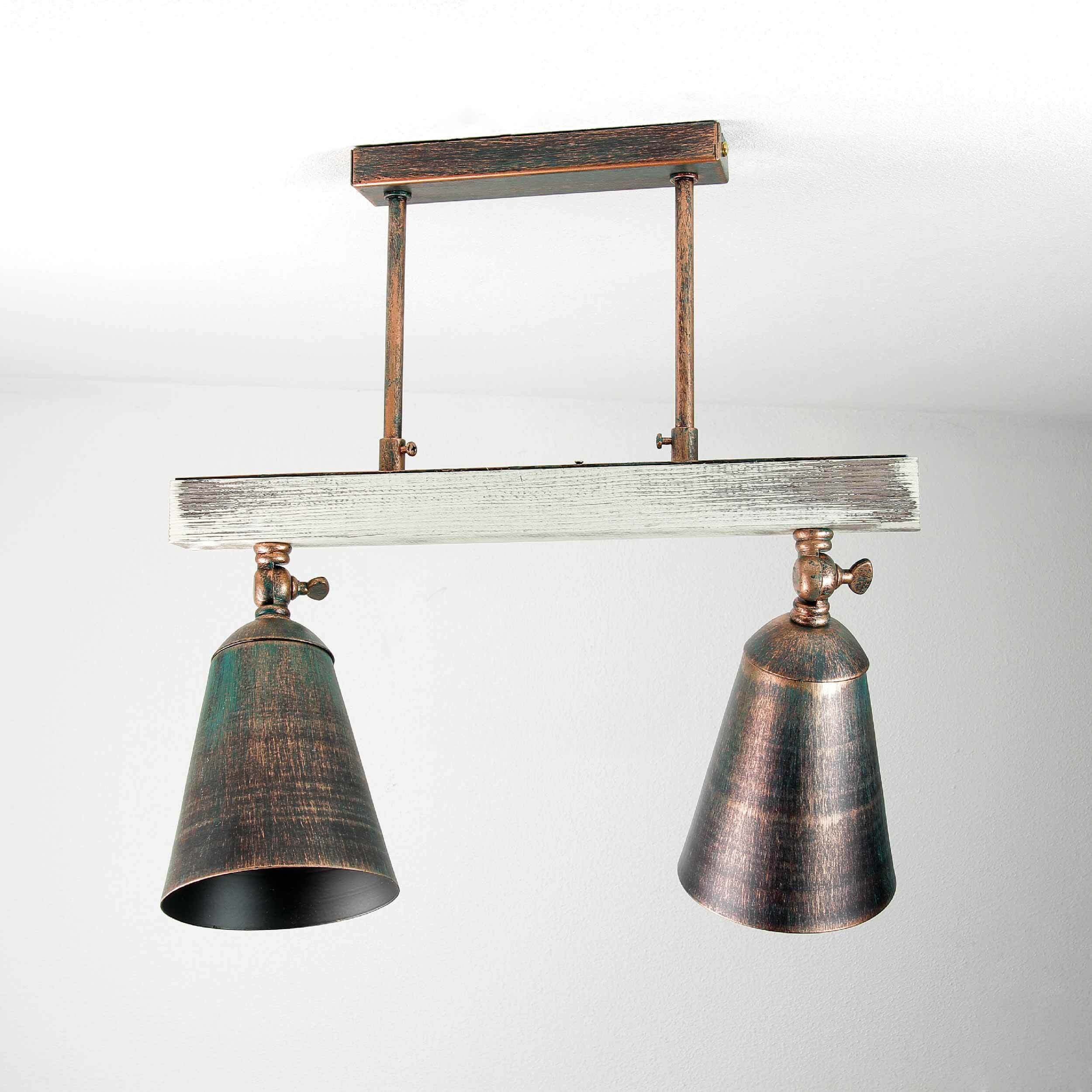 Deckenspot Shabby Kupfer 2-flammig E27 Metall Holz Badezimmer, Drinnen, Zimmer, Duscharmatur, Bronze