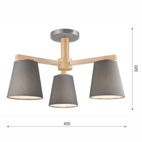 Deckenleuchte Grau Holz Stoff Metall Wohnzimmer