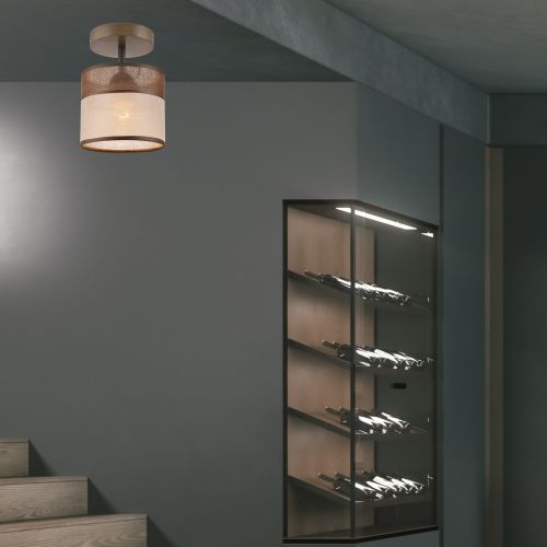 Wohnzimmer Deckenleuchte BLAINE Holz Stoff Braun