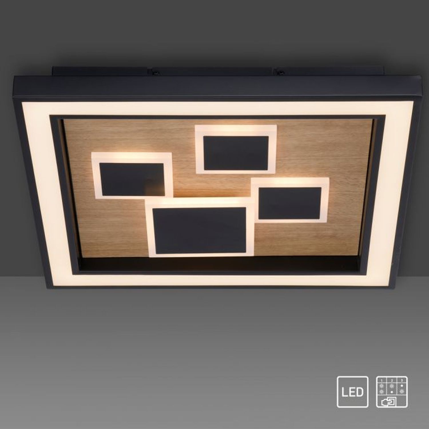 LED Deckenleuchte Holz Schwarz Serienschalter L:48 cm Moebel, Anrichte, Tabelle, Postfach