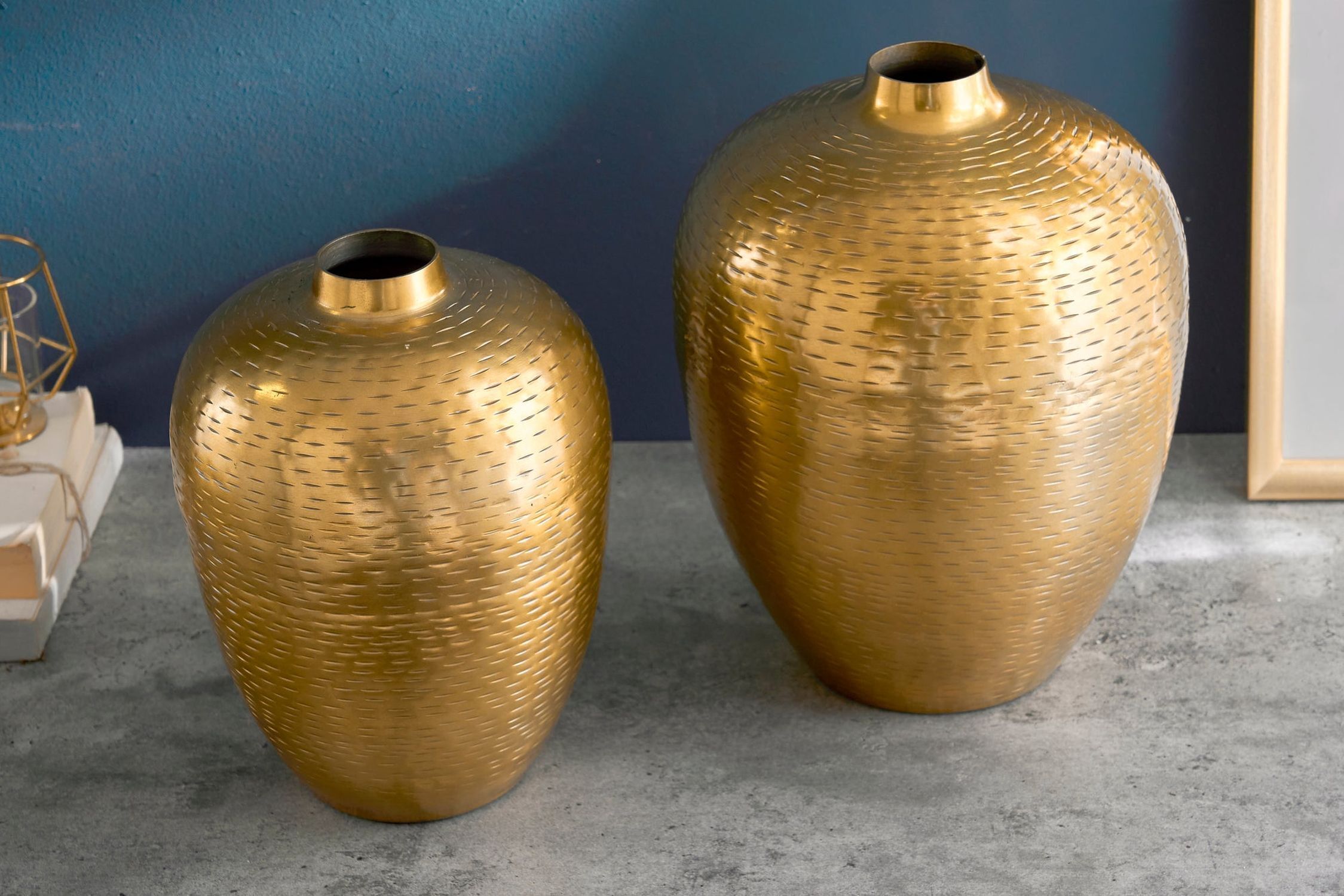 Deko Vase 2er Set Handarbeit Hammerschlag Unikat in Gold Töpferei, Krug, Kochgeschirr, Topf
