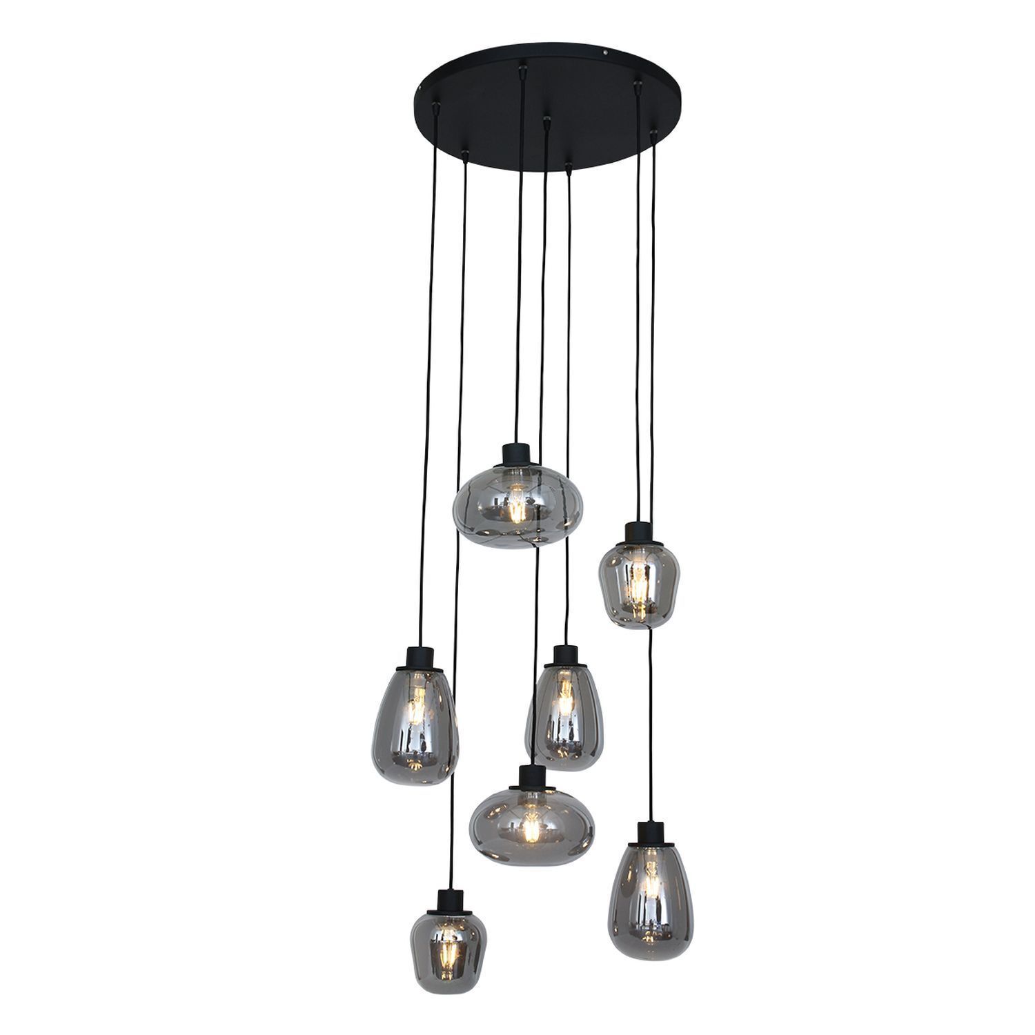 Lampe à suspendre verre métal noir gris fumé Ø50 cm rond