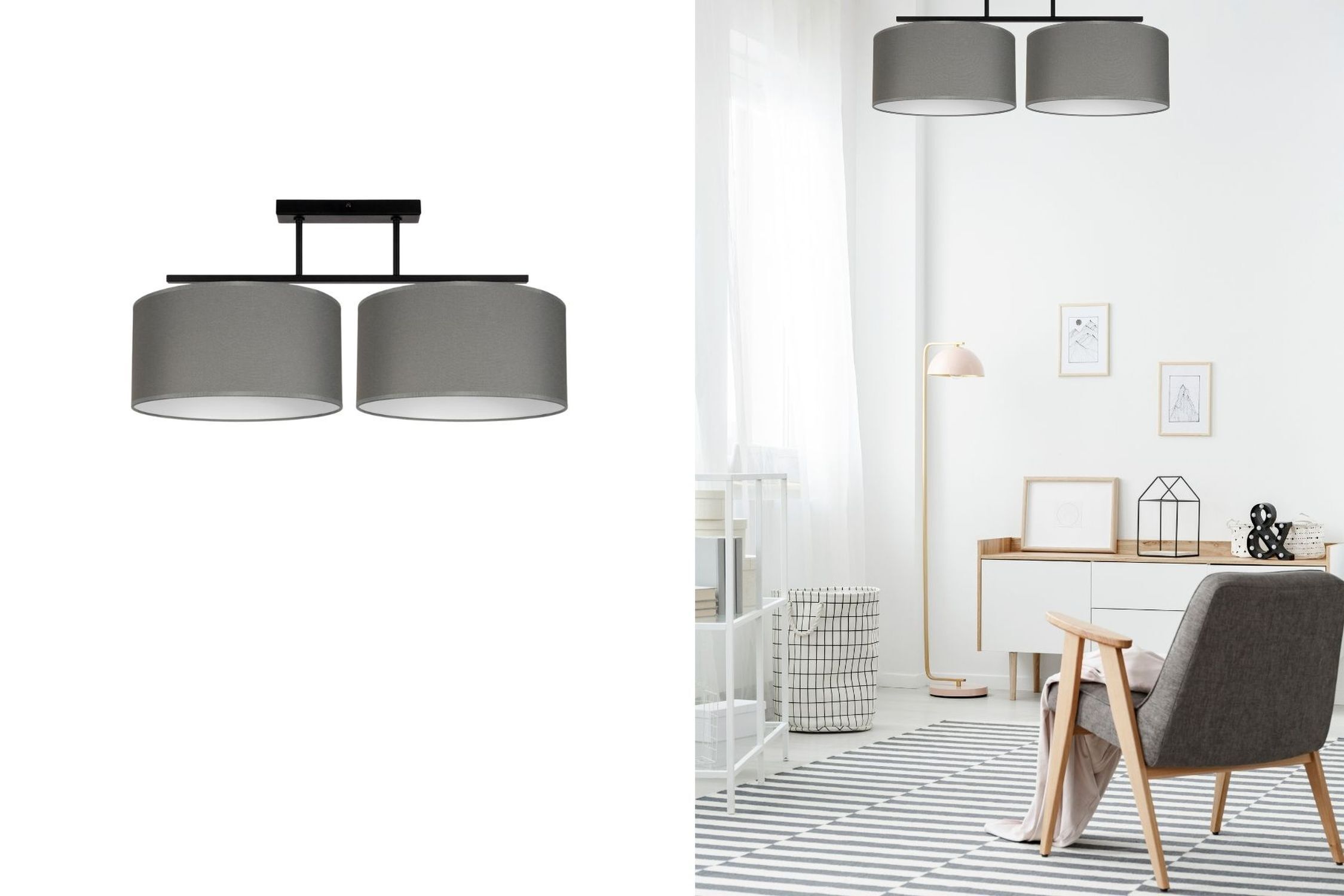 Blendarme Lampe de plafonnier Tissu Noir Graphite E27 L:70 cm Lampe